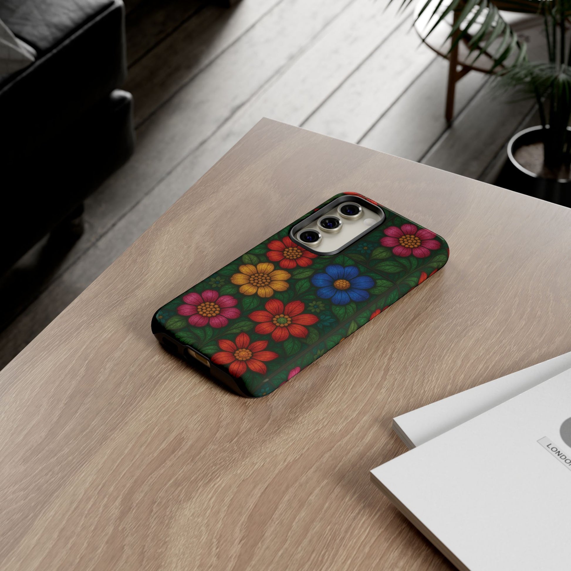 Bright Floral Stained Glass Illusion Phone Case Colorful Abstract Art, Aesthetic Protective Cover for iPhone, Samsung & Google, Unique Gift Idea Mom
