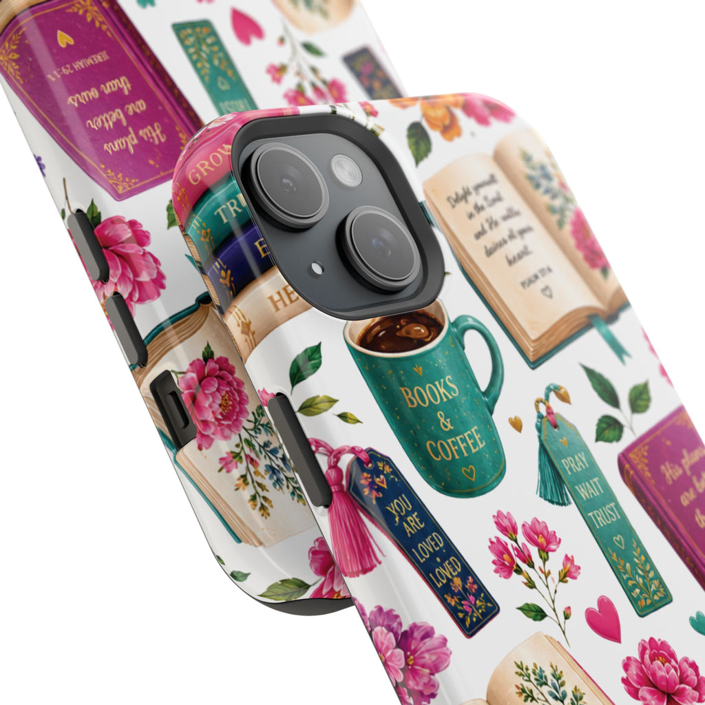 Christian Books & Coffee Phone Case — Magnetic Impact-Resistant Christian Gift