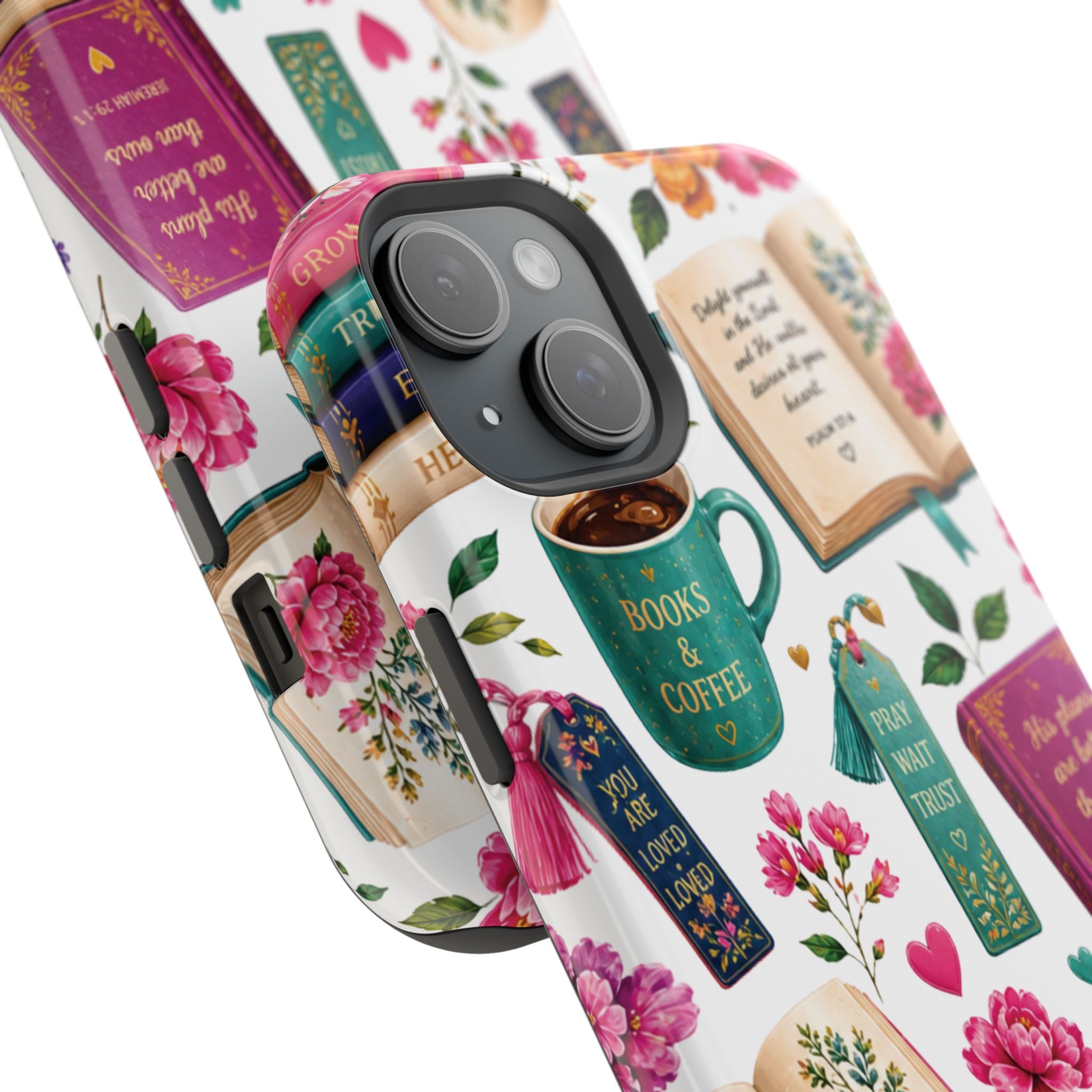 Christian Books & Coffee Phone Case — Magnetic Impact-Resistant Christian Gift