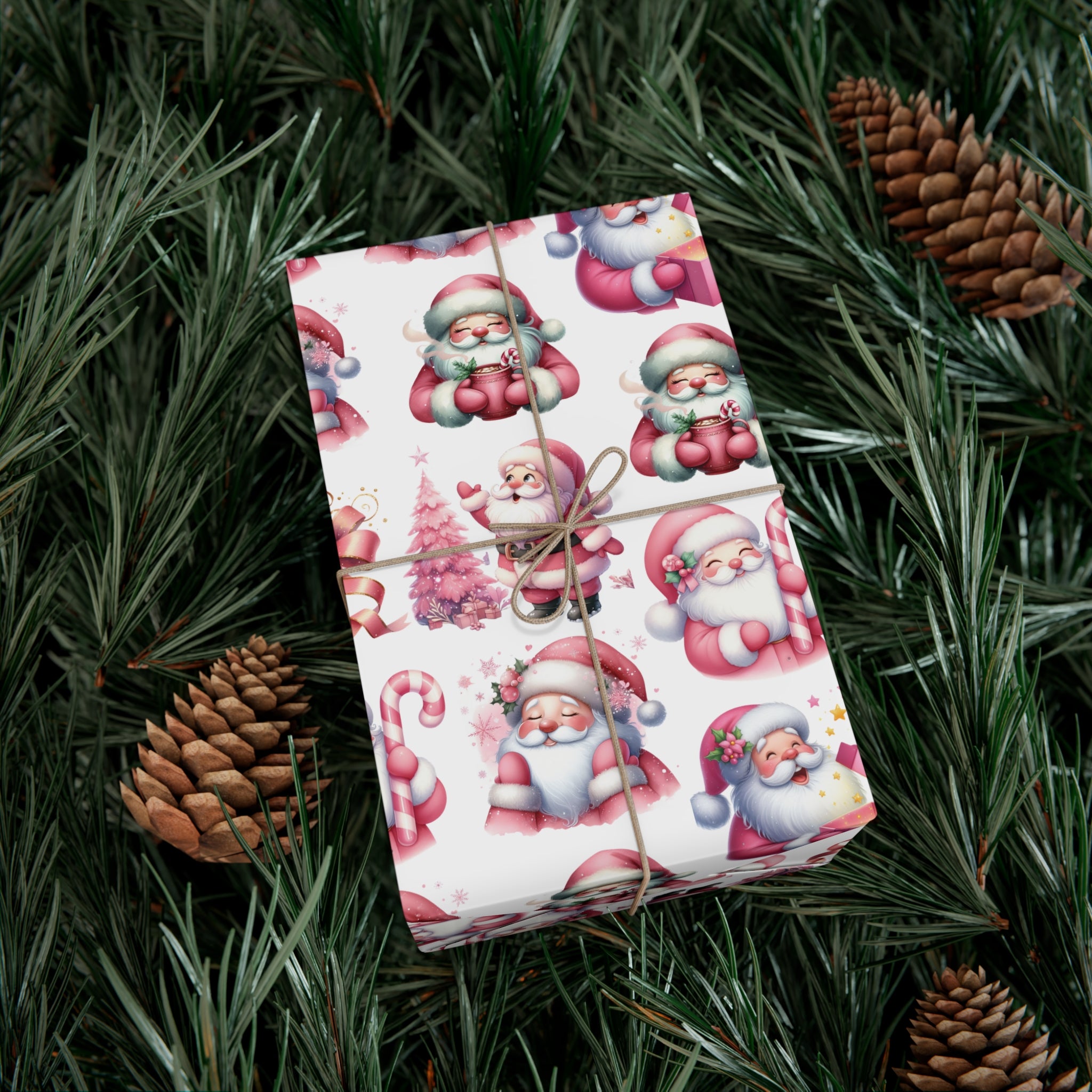 Pink Gift Wrap Papers, Christmas Santa Holiday Wrapping Pink Vintage Gift Packaging, Xmas Party Supplies, Decorative Present Wrap for Mom Premium Quality - MRSBYVALLE