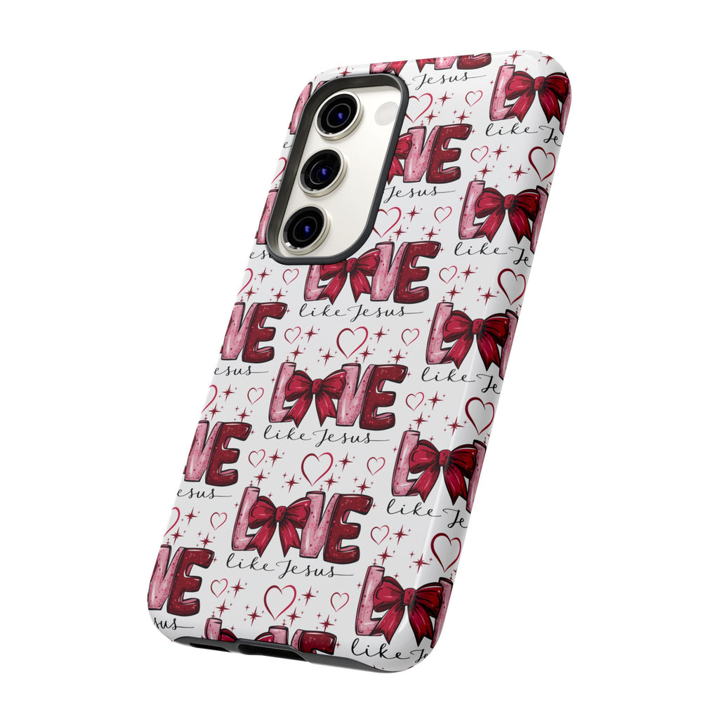 Love Like Jesus Red Bows and Hearts—Tough, Faithful Phone Cases & Religious iPhone Accessories: Protect Your Device & Show Your Faith