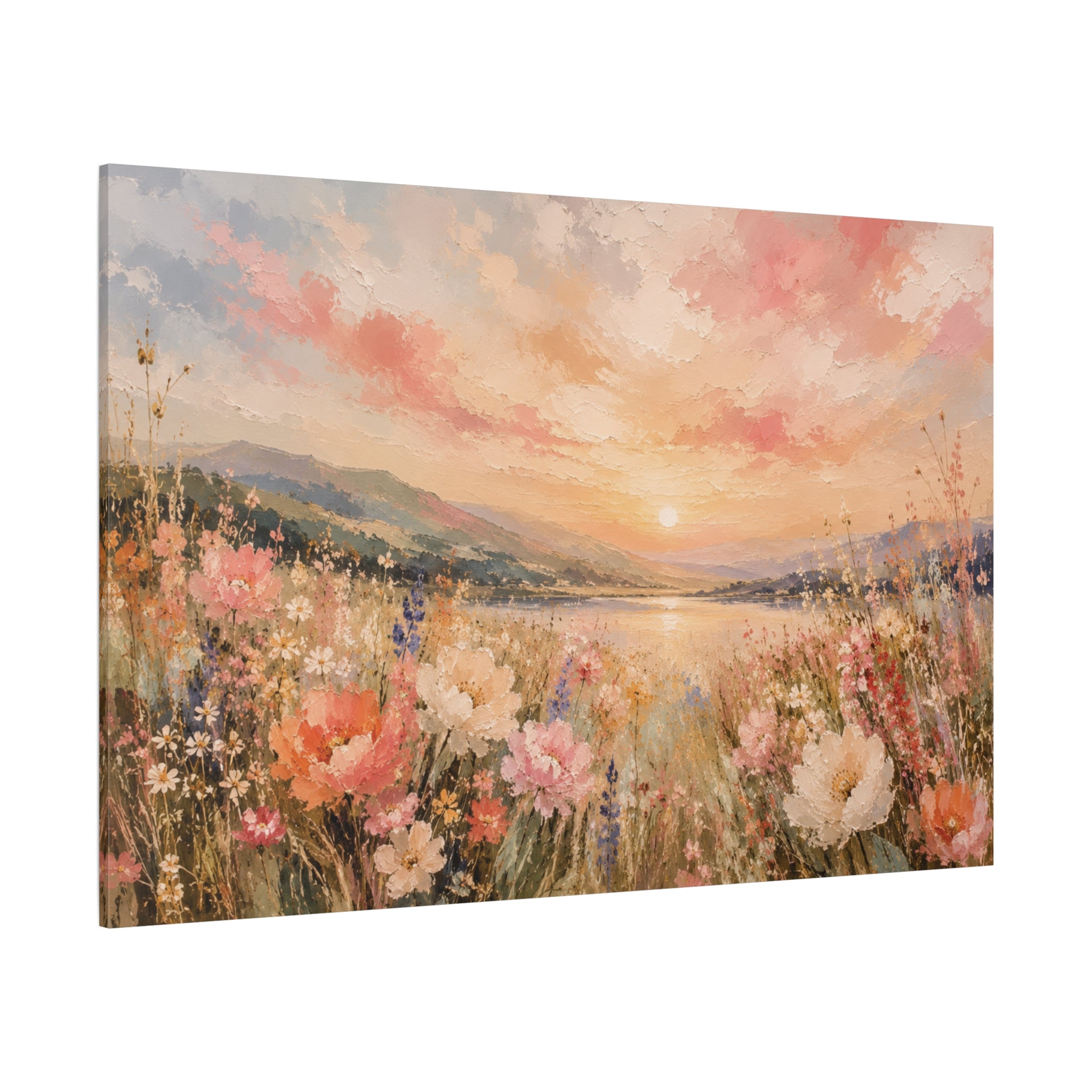 Where Heaven Meets the Meadow Luxury Wildflower Landscape Canvas Wall Art Large Modern Floral Meadow Painting for Living Room  Bedroom Decor