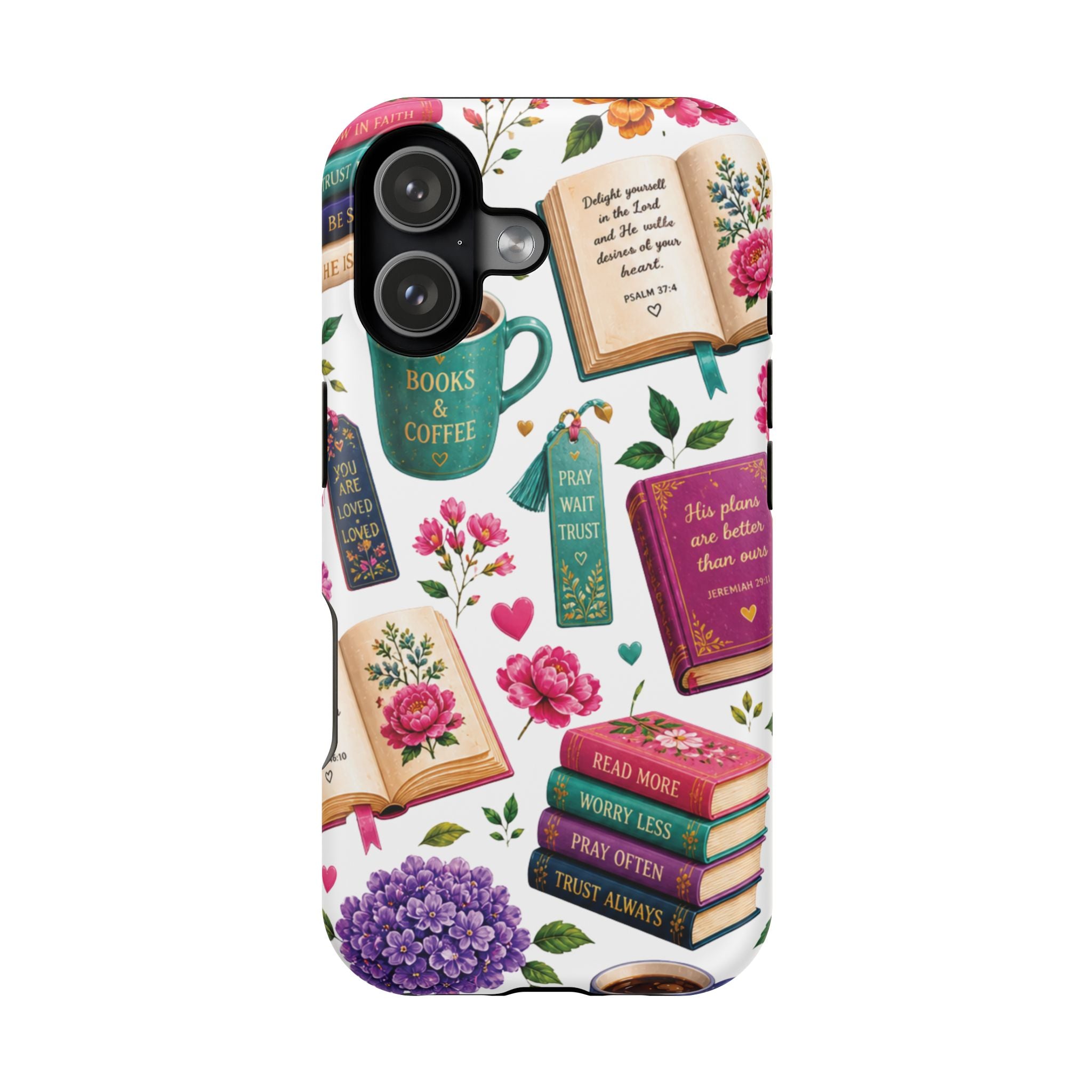 Christian Books & Coffee Phone Case — Magnetic Impact-Resistant Christian Gift