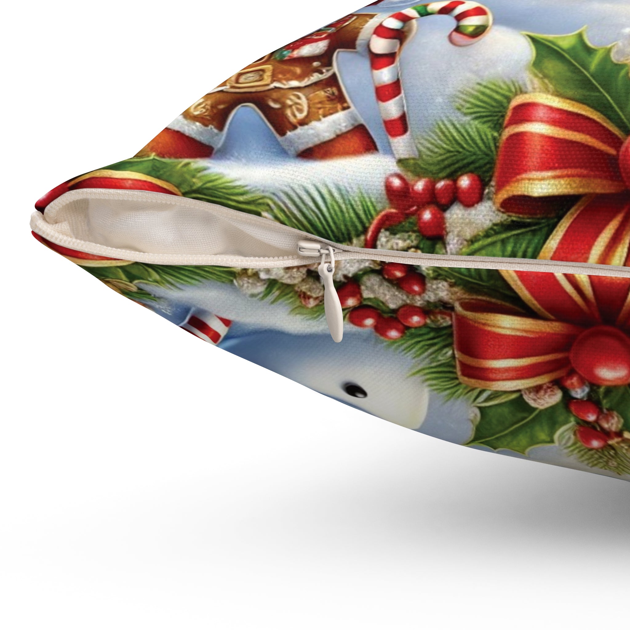 Holiday Throw Pillow - Gingerbread House, Snowman & Candy Cane Design, Festive Christmas Decor, Cozy Accent for Living Room or Bedroom - MRSBYVALLE