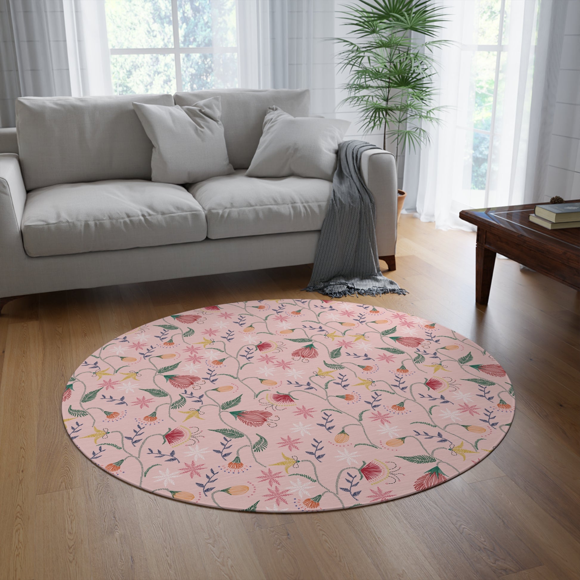 Chic Bohemian Wildflower Garden Round Rug Perfect for Home Decor & Living Room Aesthetics Hallways, and Home Offices Luxurious Design interior Livingroom - MRSBYVALLE