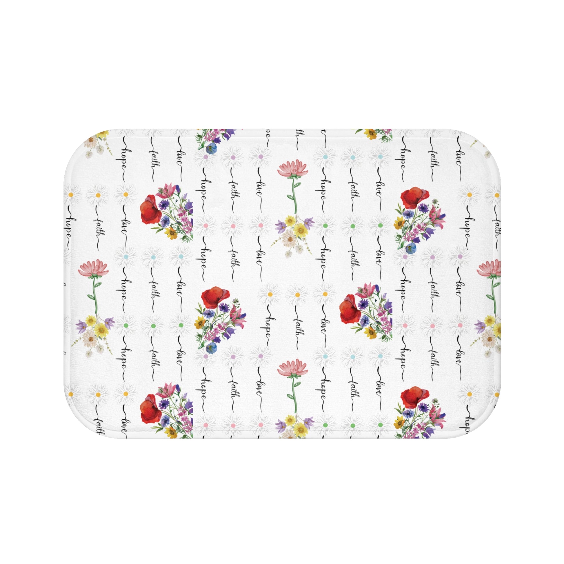 Faith, Love, and Hope Wildflower Bathmat – A Beautiful Blend of Nature’s Charm with Inspiring Words to Uplift Your Spirit and Brighten Your Bathroom