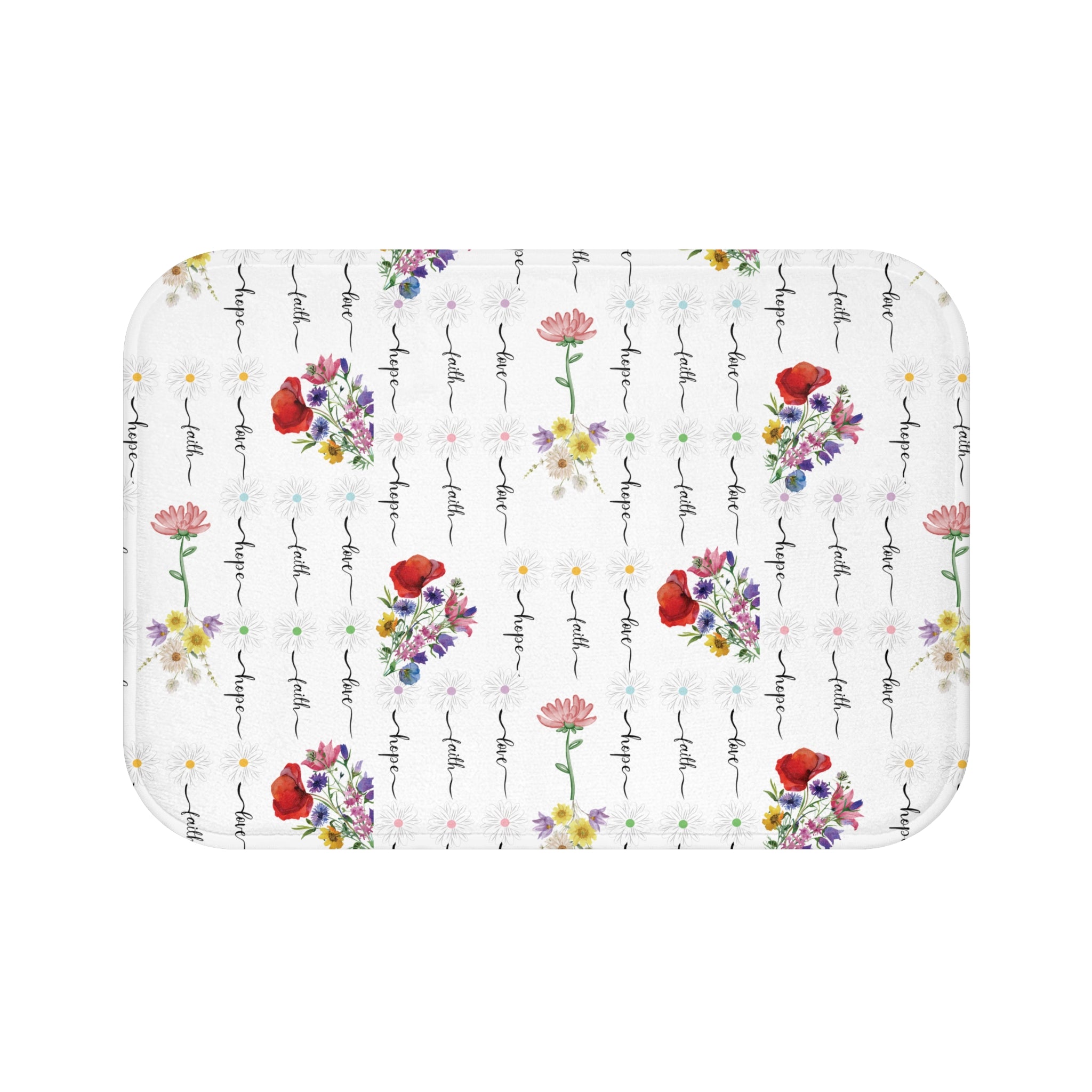 Faith, Love, and Hope Wildflower Bathmat – A Beautiful Blend of Nature’s Charm with Inspiring Words to Uplift Your Spirit and Brighten Your Bathroom