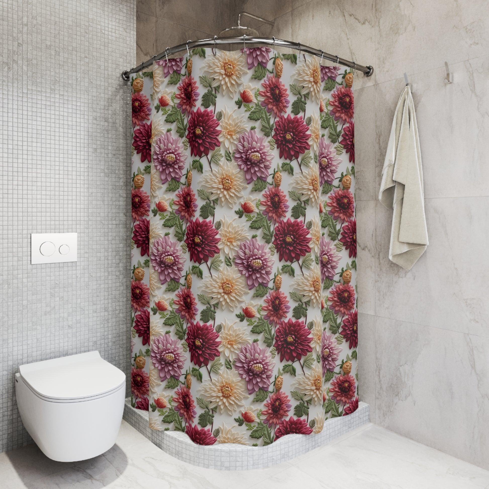 Elegant Fall Floral Shower Curtain | Autumn-Inspired Bathroom Decor High-Quality Fabric | 71x74 Inches | Vibrant Design for a Stylish Upgrade the Bathroom