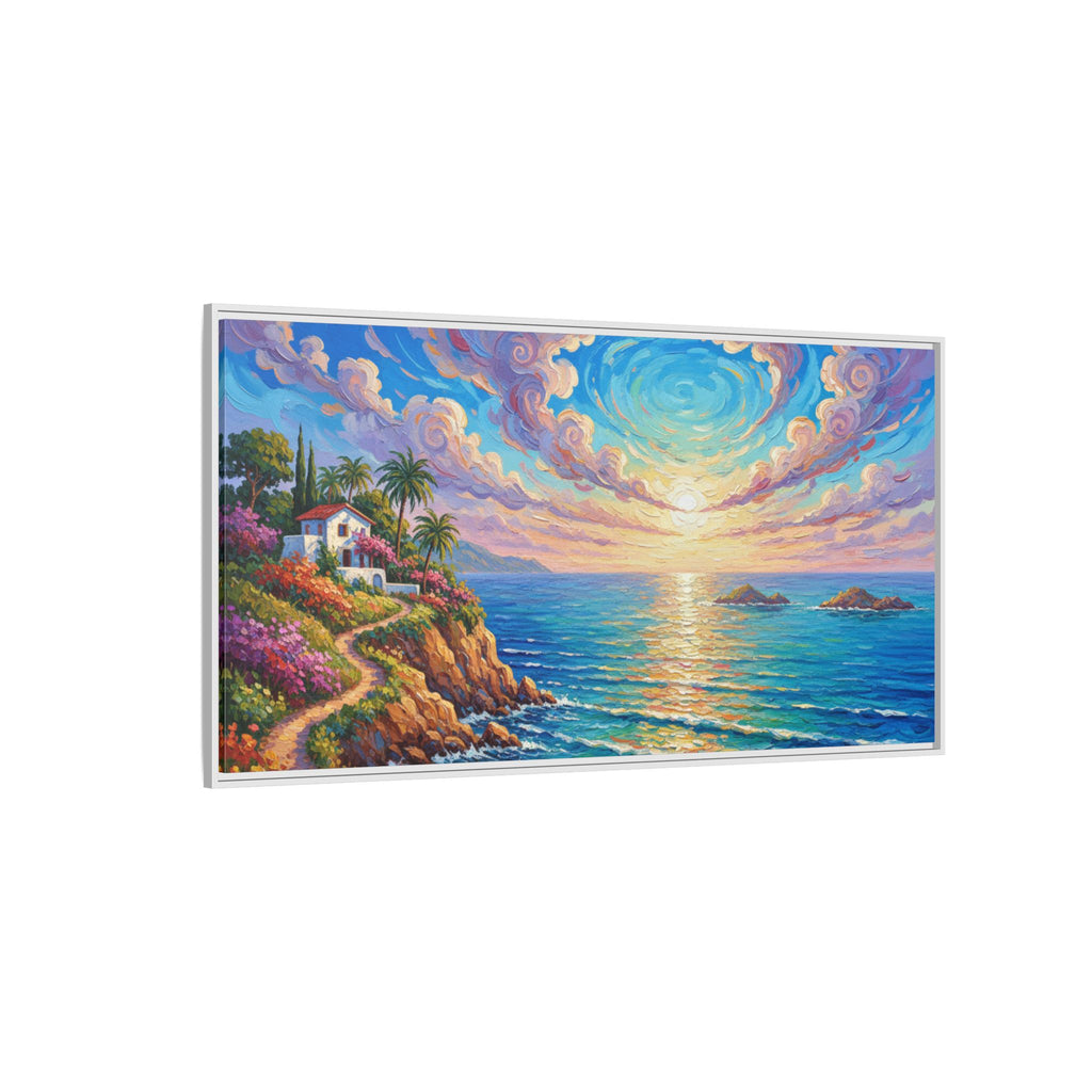 Toile imprimée florale océanique | Décoration murale colorée et lumineuse de paysage marin, œuvre d'art de bureau encadrée et mate