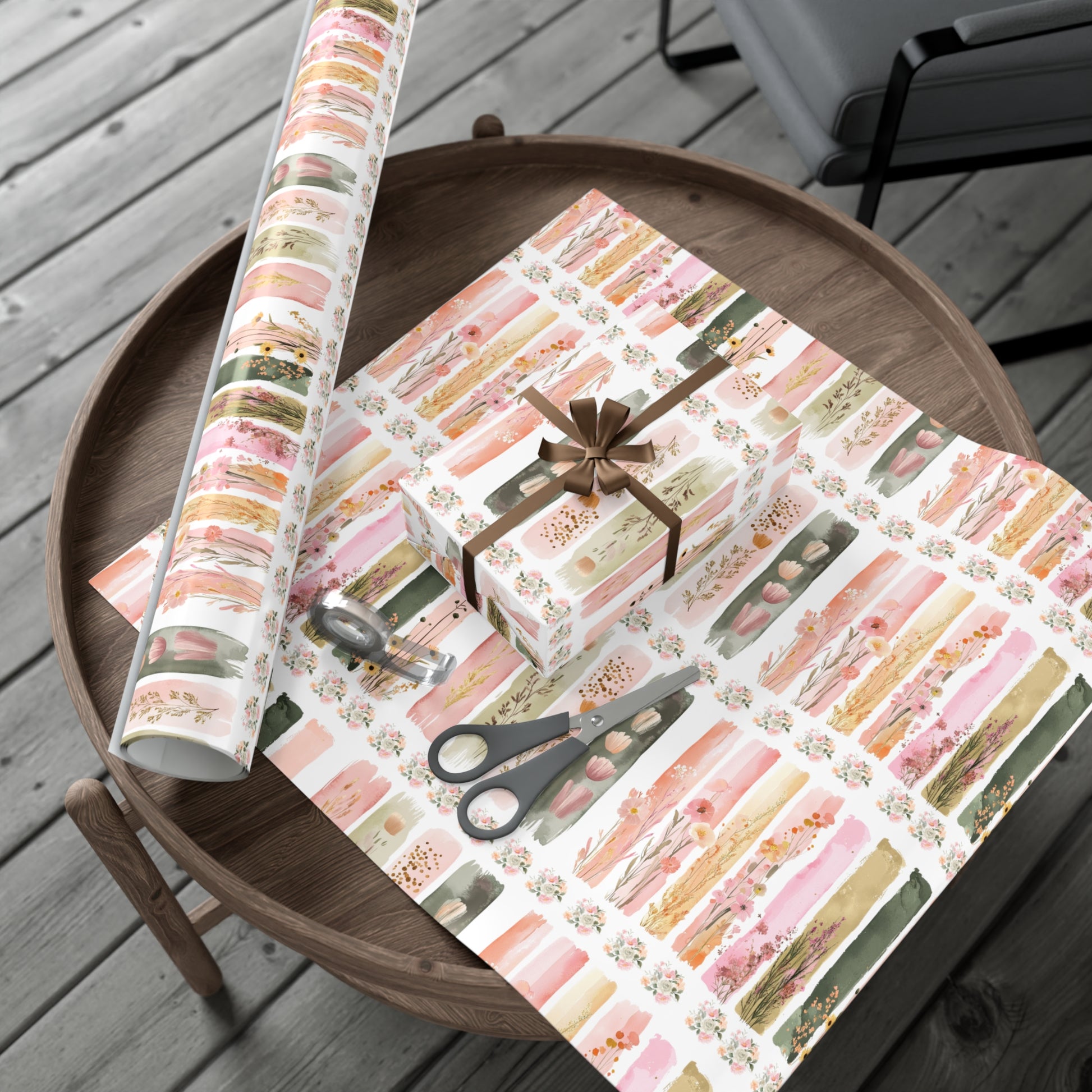 Pastel Brushstroke Floral Wrapping Paper Soft Pink & Peach Illusion Design, Elegant Gift Wrap for Her, Aesthetic Packaging for Birthdays  More Weddings
