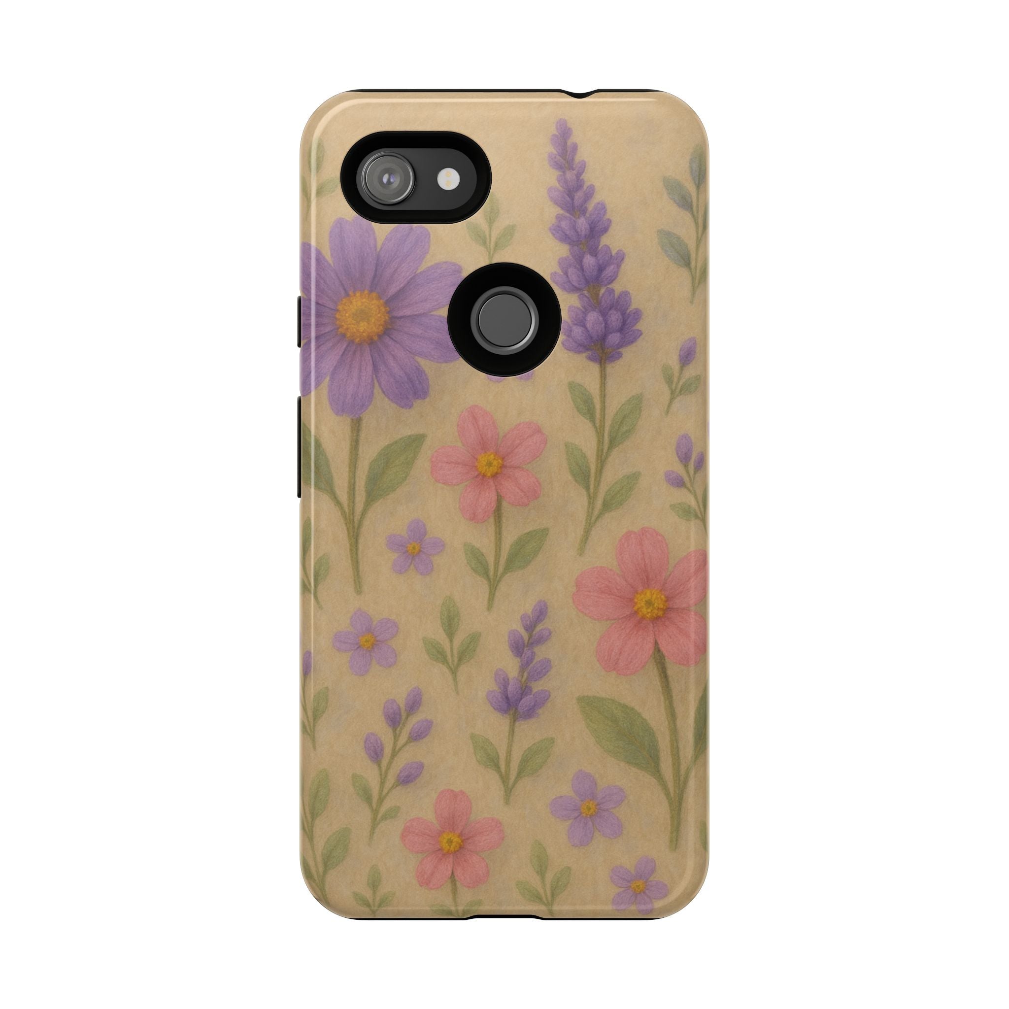 3D Illusion Wildflower Phone Case Cute Pastel Floral Design in Lavender, Pink, Mint Green – Aesthetic Protective Case for iPhone and  Android