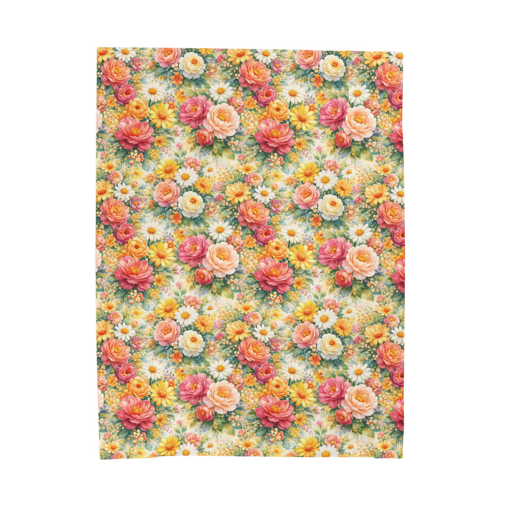 Couverture polaire en velours floral éclatant — Jeté floral esthétique en Minky