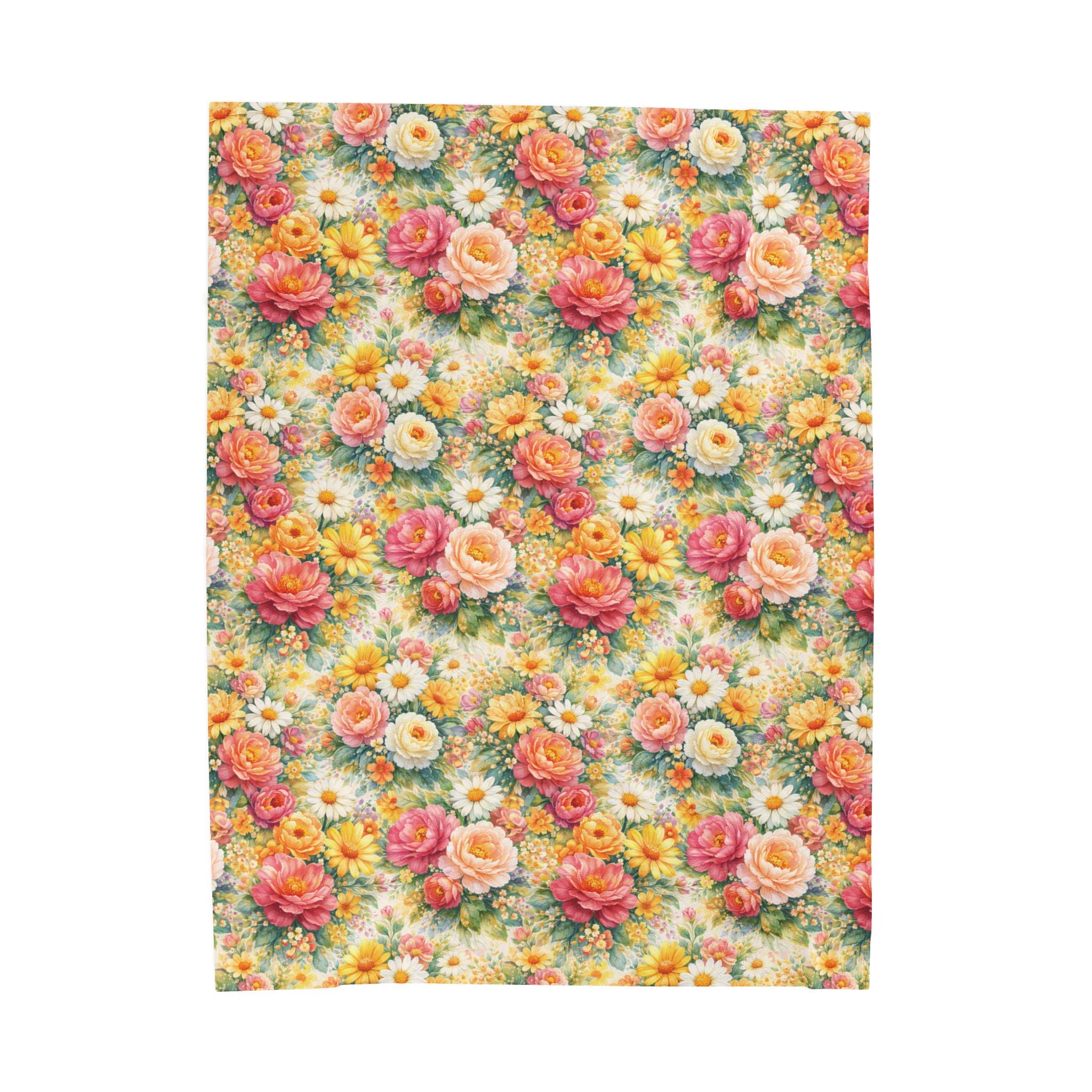 Bright Floral Velveteen Plush Blanket — Aesthetic Minky Floral Throw