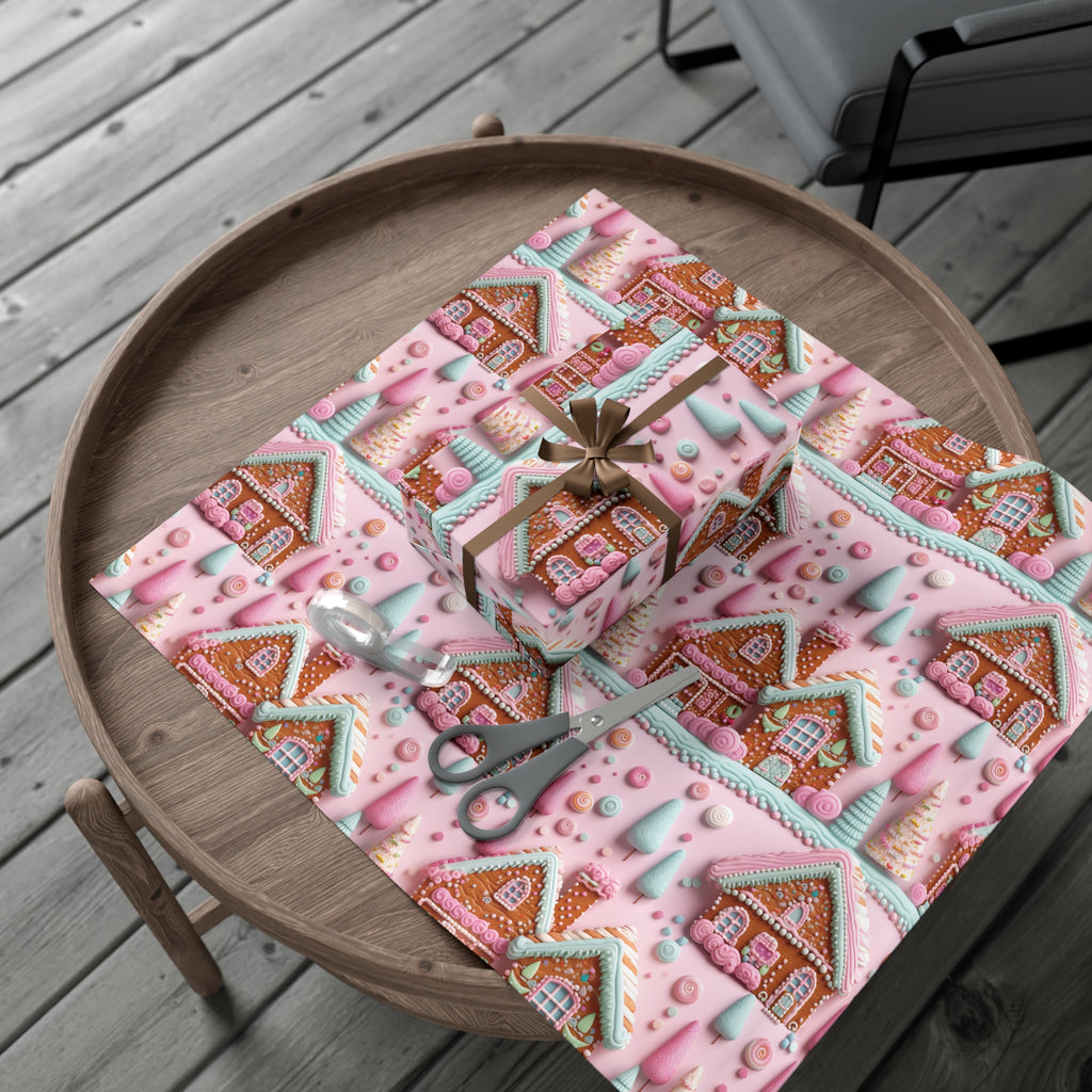 3D Clay Illusion Pink Gingerbread House Wrapping Paper Festive, Playful, and Perfect for Adding a Sweet Touch to Your Holiday Gifts Moms - MRSBYVALLE