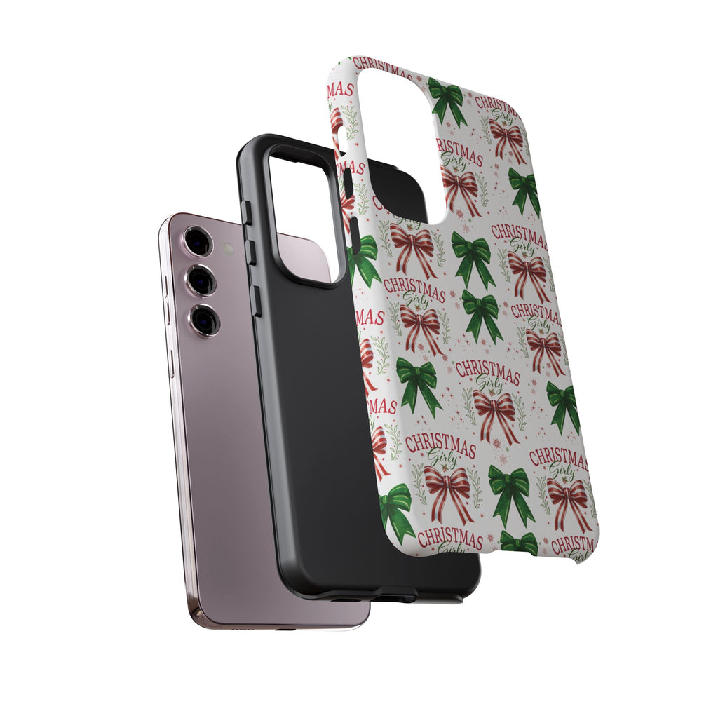 Girly Christmas Coquette Bows Pastel Phone Case for iPhone 17 16 15 23 Samsung, and Pixel | Stylish Protective Cover Gift for Her Perfect for Floral Lover