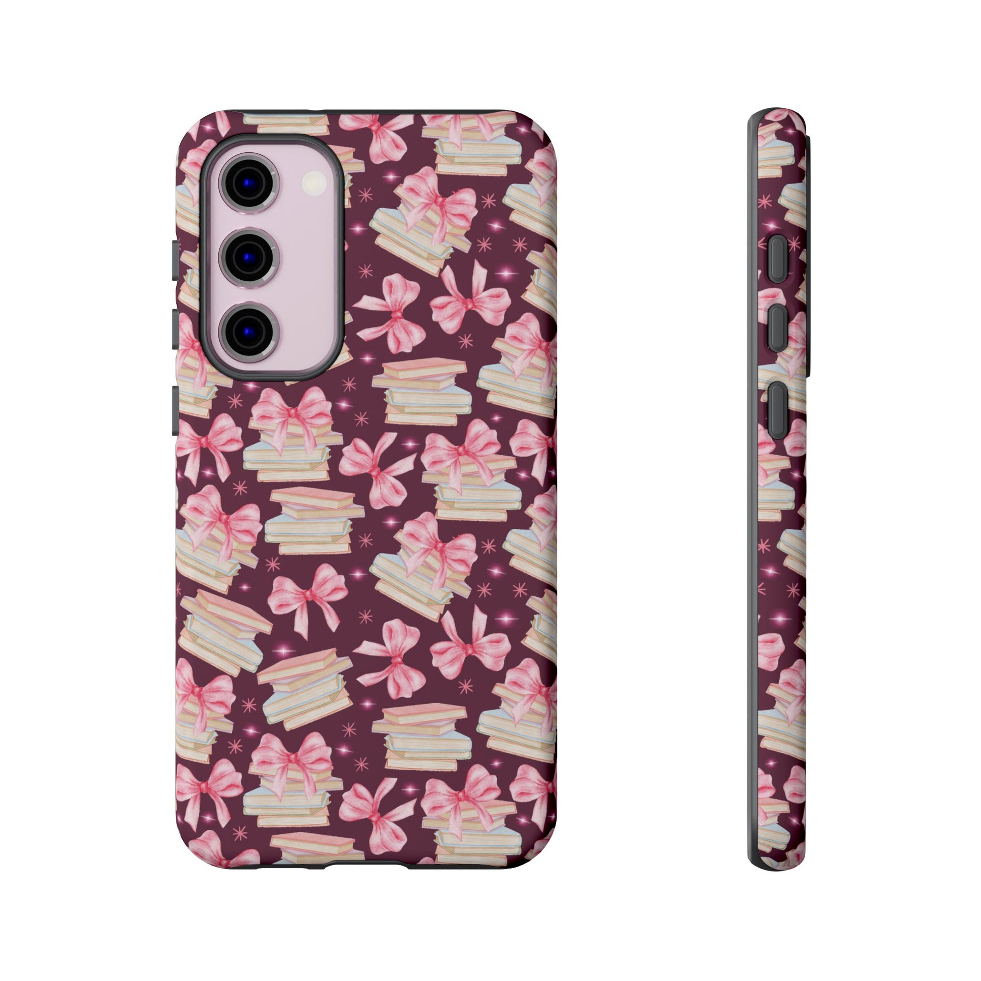 Coquette Pink Bows & Books Phone Case for iPhone 16 15 14 13 12  21 23 Samsung, and Pixel | Stylish Protective Cover Gift for Her Perfect for Floral Lover