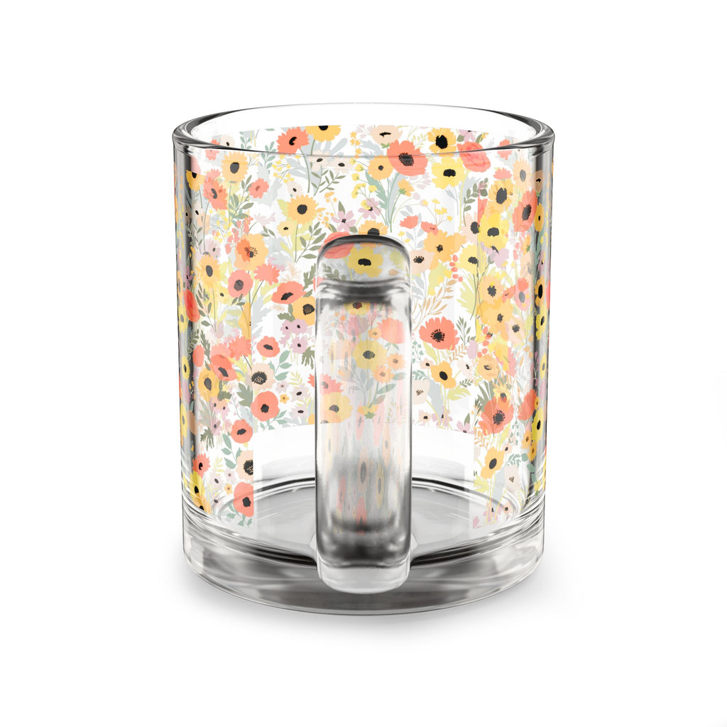 Retro Vintage Floral Glass Mug | 10oz Floral Coffee Cup Mom, Birthday Tea
