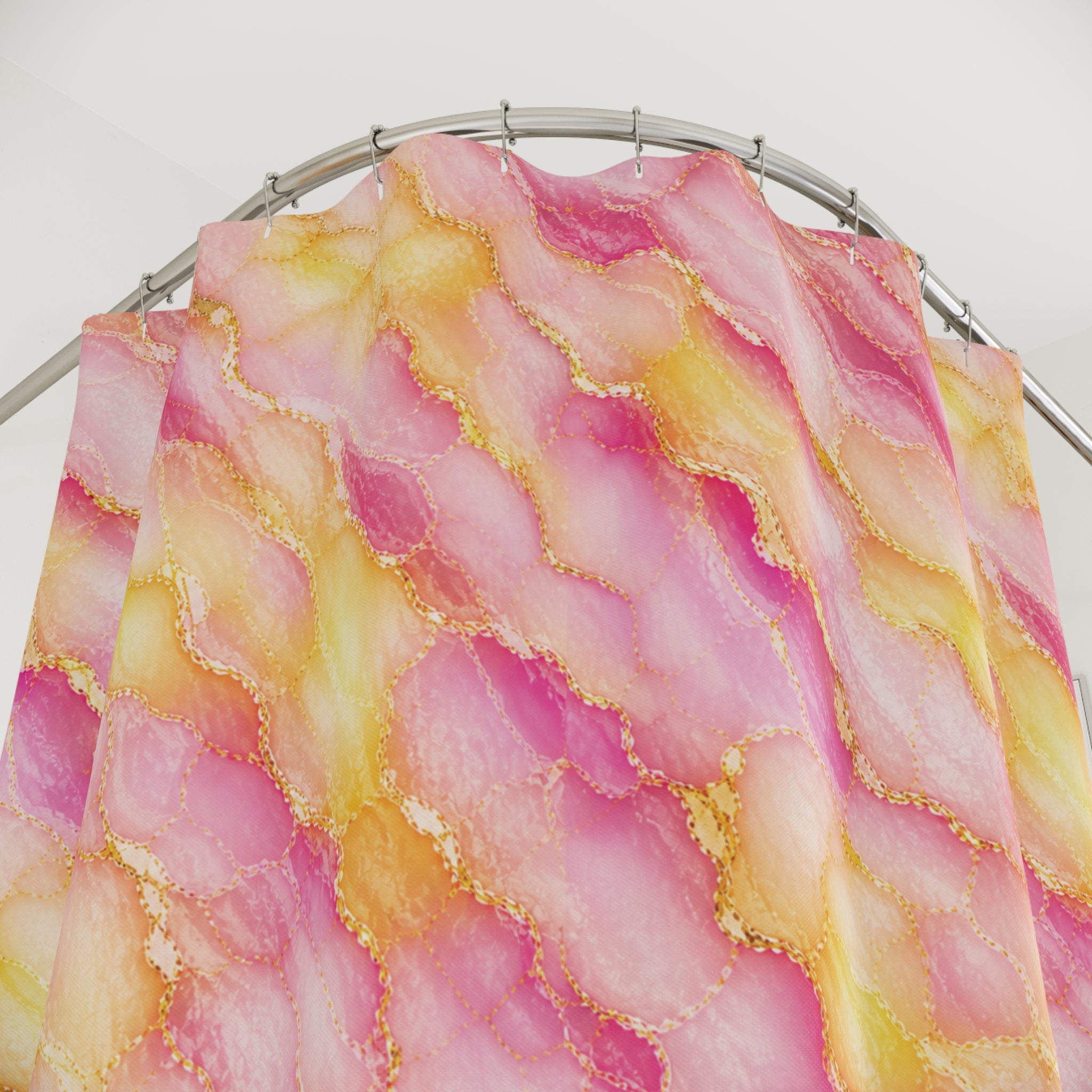 Blush Pink & Pastel Yellow Marble Shower Curtain – Gold Vein Luxury Bath Decor