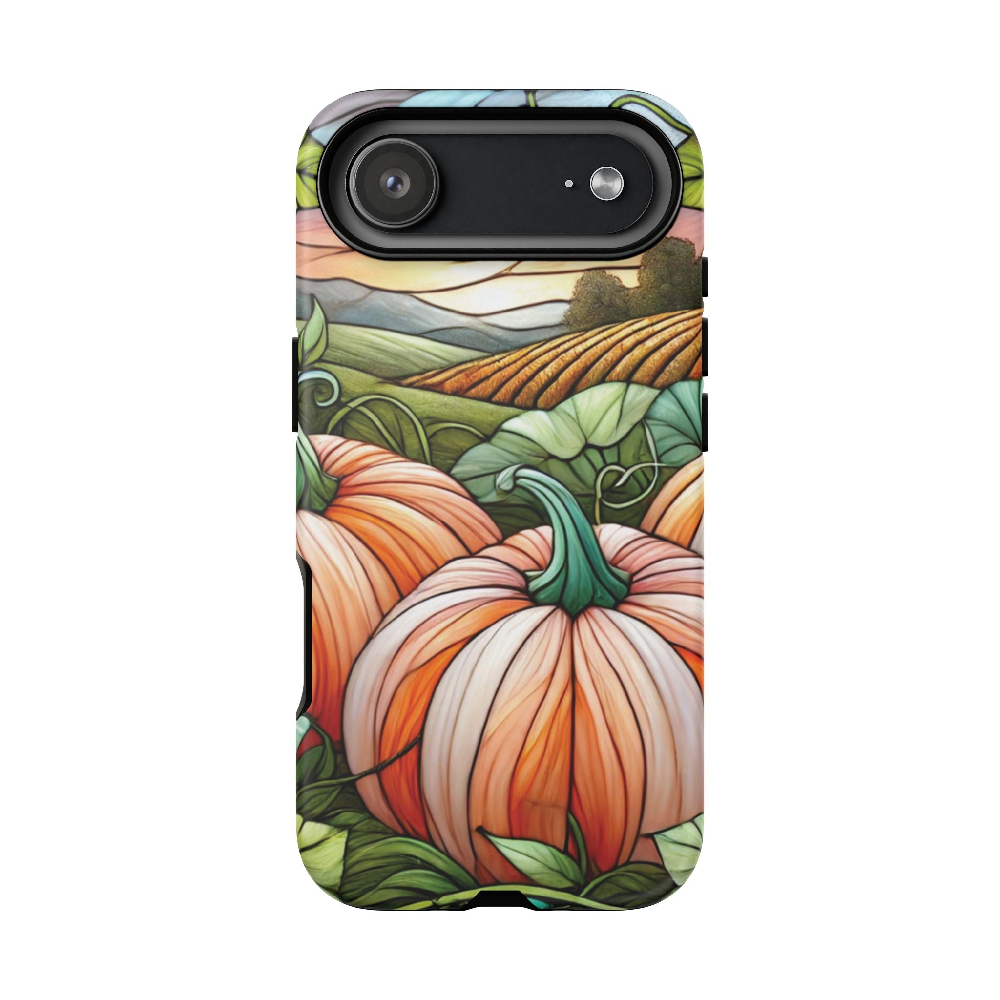 Pumpkins Phone Case Fall Faux Stained-Glass Thanksgiving Cover Pumpkin Lovers Gift for Galaxy S 24 23 22 21 Pixel 5 6 7 8 iPhone 17 , 16 15 14 13 12 Samsung iPhone Samsung Gift for Her