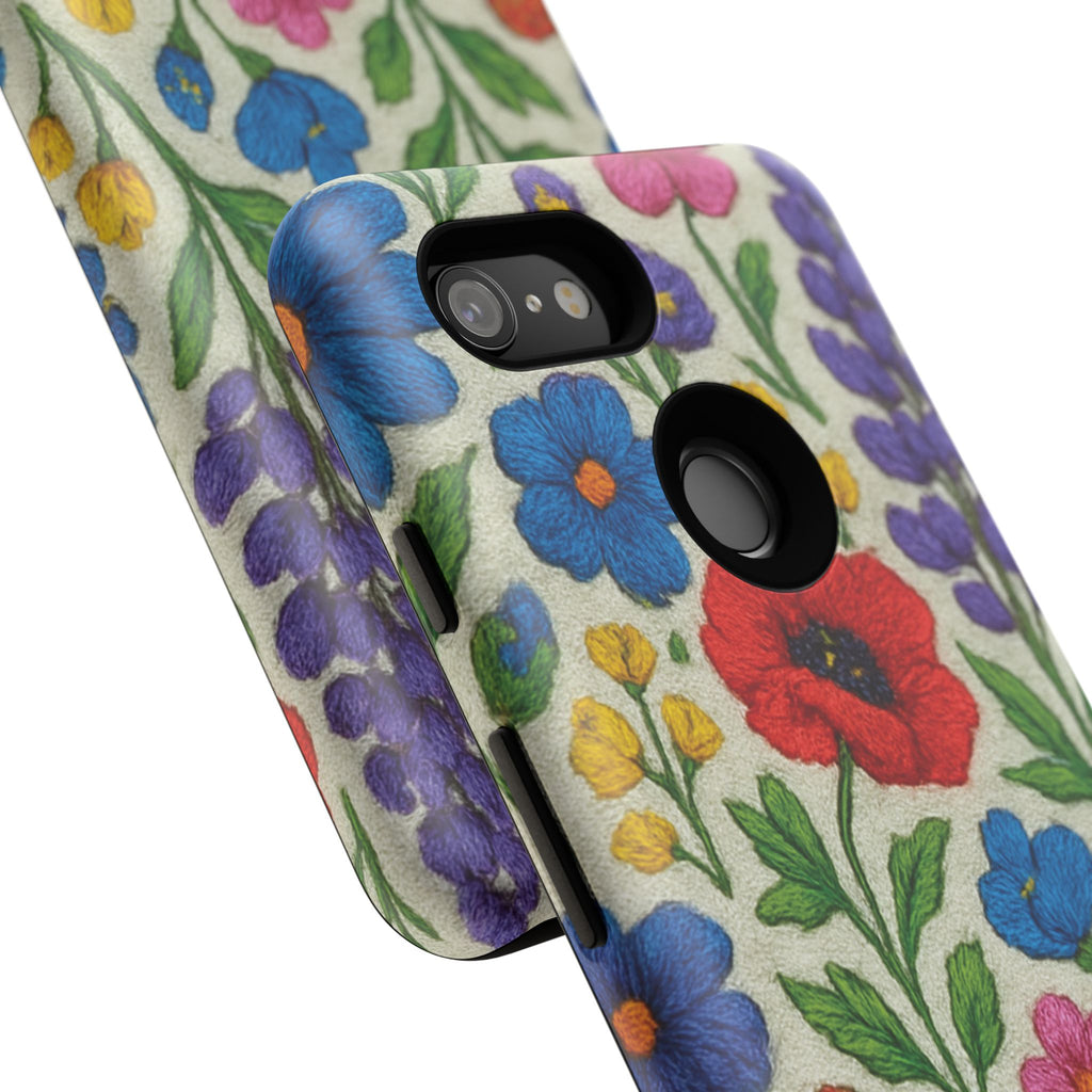 Bright 3D Illusion Wildflower Phone Case Cute Floral Design in Red, Pink, Blue – Aesthetic Protective Case for iPhone and  Android