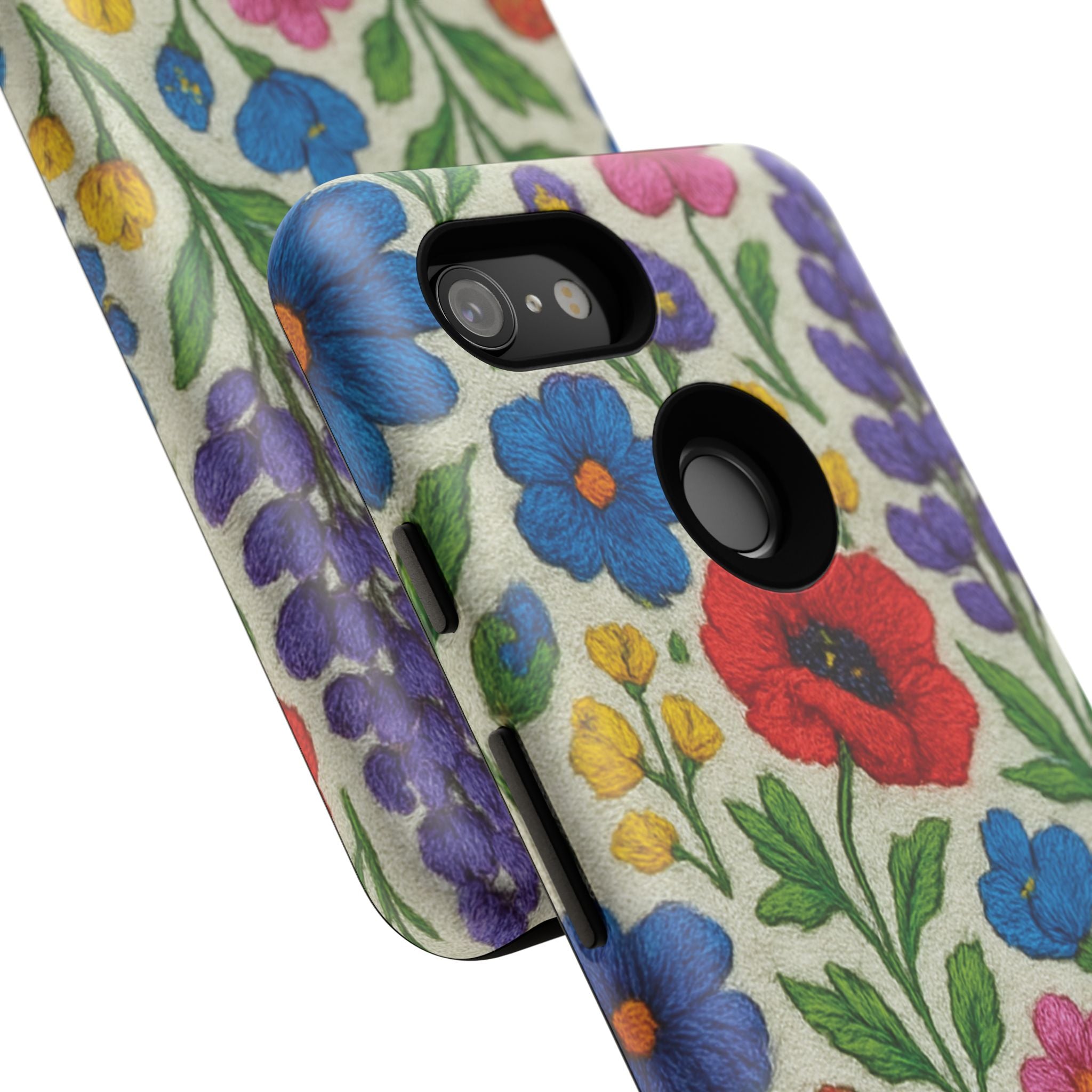 Bright 3D Illusion Wildflower Phone Case Cute Floral Design in Red, Pink, Blue – Aesthetic Protective Case for iPhone and  Android