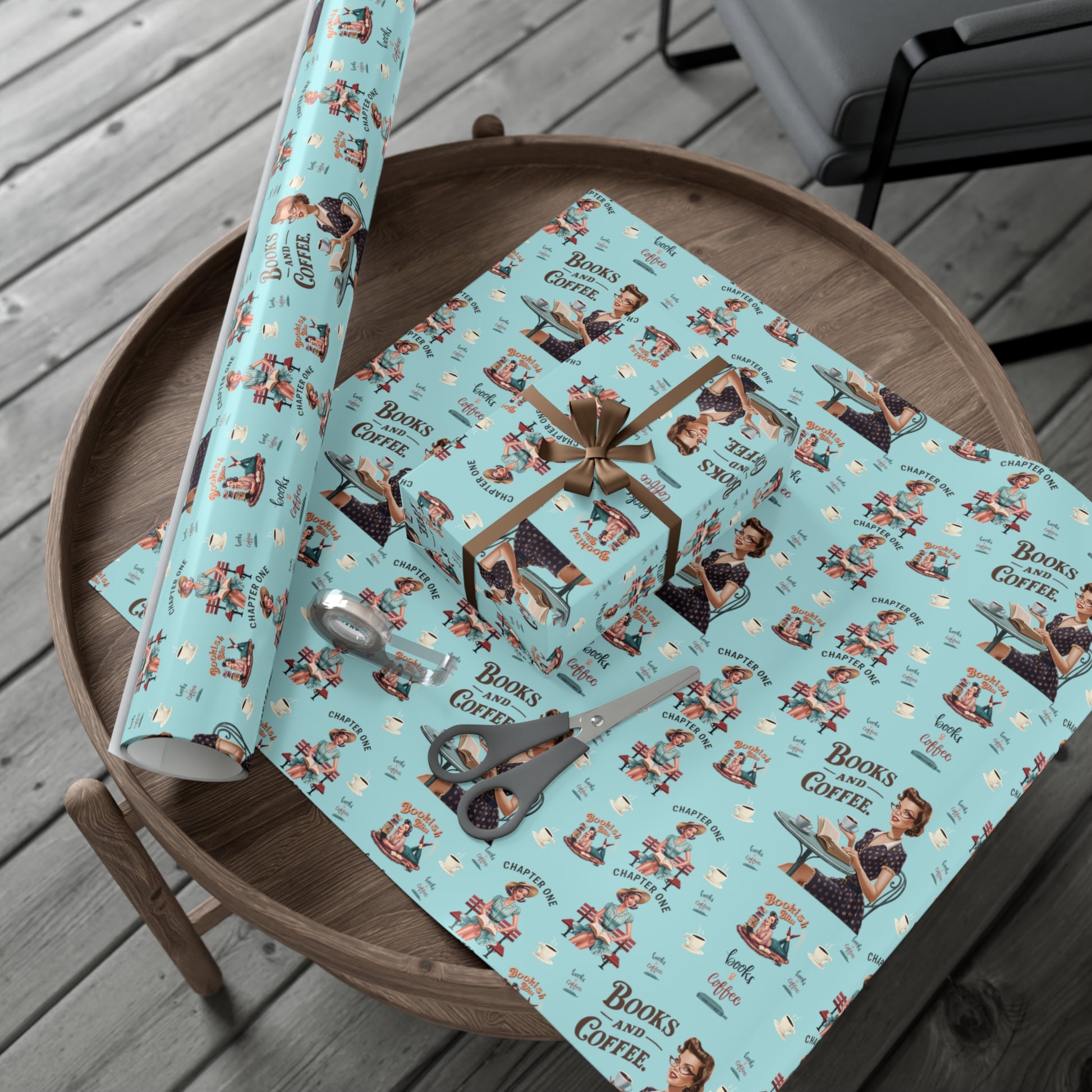 Retro Women Reading Books & Drinking Coffee Wrapping Paper Vintage-Inspired Gift Wrap for Book Lovers & Coffee Enthusiasts Perfect for Christmas Gifts and Special Occasions - MRSBYVALLE