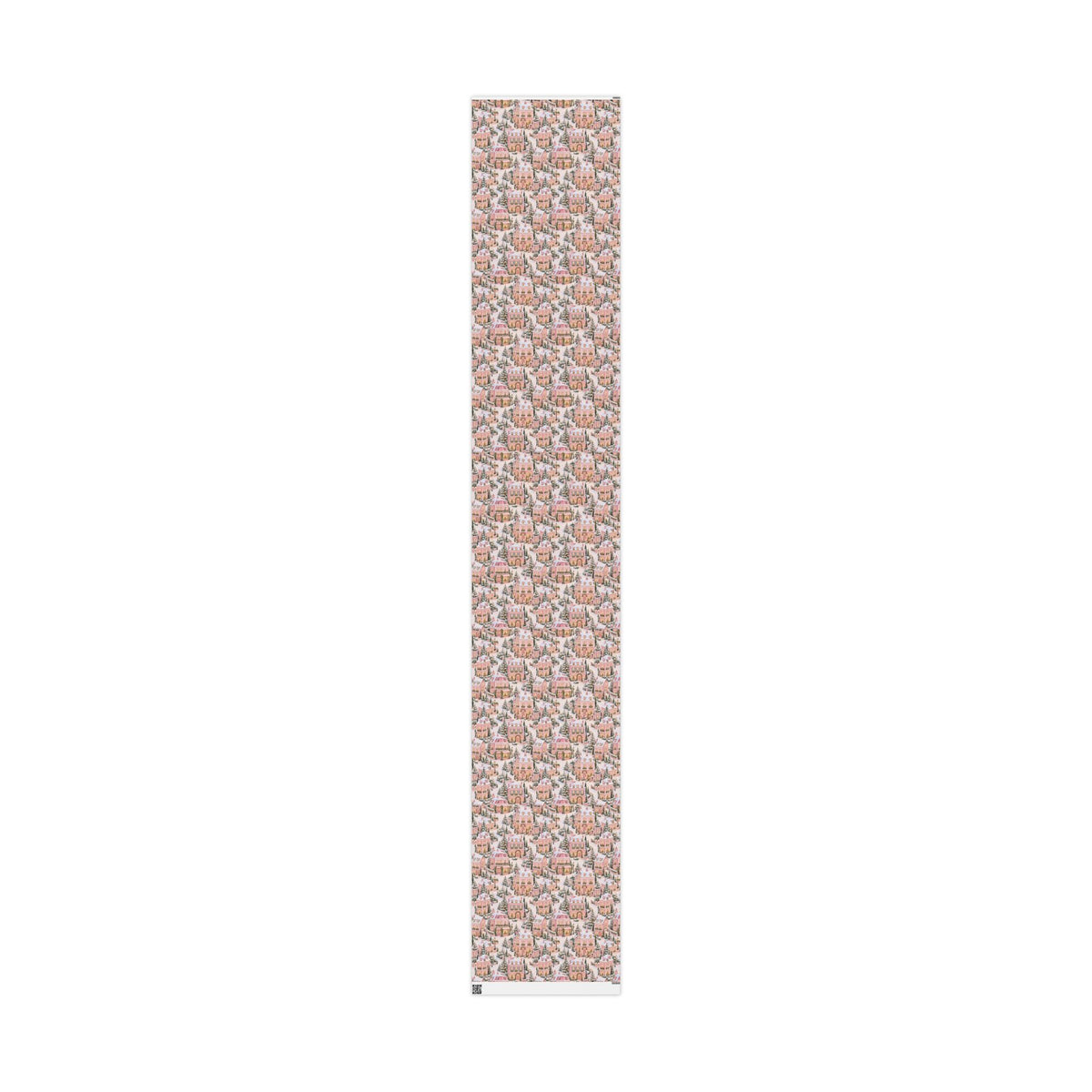 Wrapping Paper — Pink Snowy Village Holiday Gift Wrap (Festive Cottage Pattern)