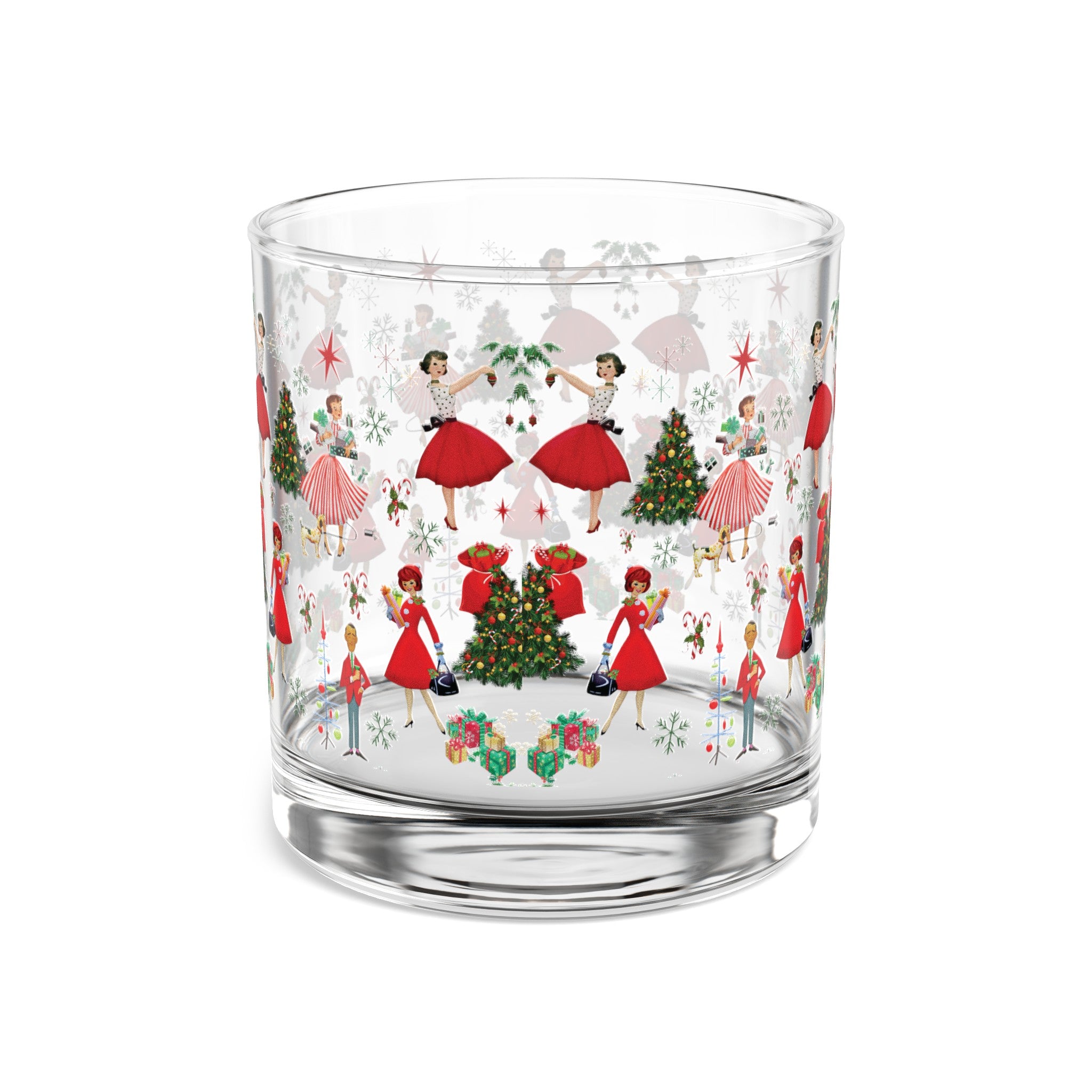 Glass Vintage Christmas Rocks Glass, 10oz  Festive Holiday Drinkware with Classic Design, Perfect for Cocktails and Spirits, Ideal Gift for Christmas Celebrations and Home Décor - MRSBYVALLE