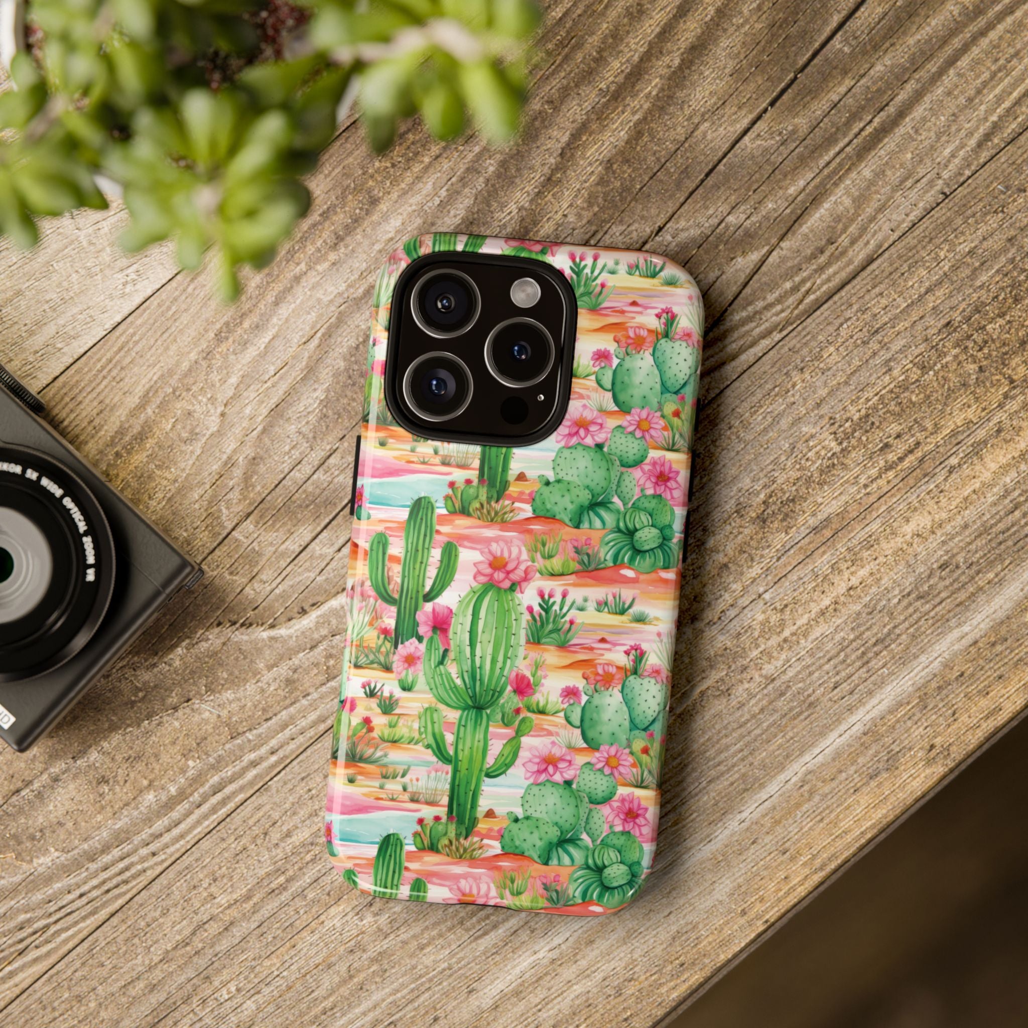Pink and Mint Green Cactus Phone Case - Tough, Stylish Cover with Cactus Flowers | Durable Protection for iPhone & Android | Fresh Nature-Inspired Design!