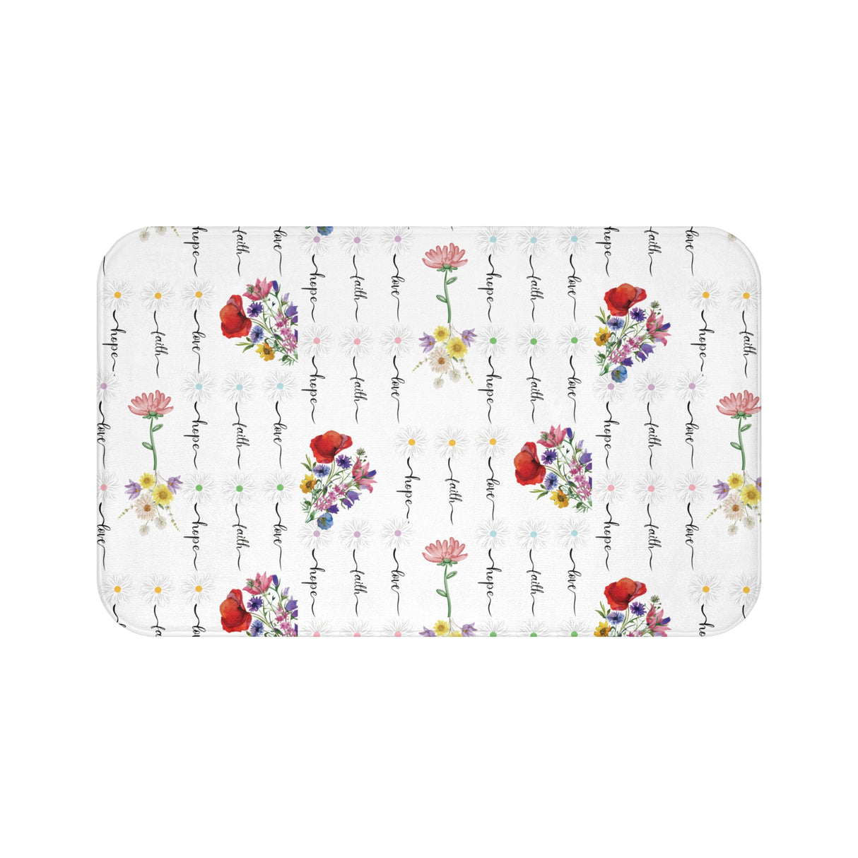 Faith, Love, and Hope Wildflower Bathmat – A Beautiful Blend of Nature’s Charm with Inspiring Words to Uplift Your Spirit and Brighten Your Bathroom