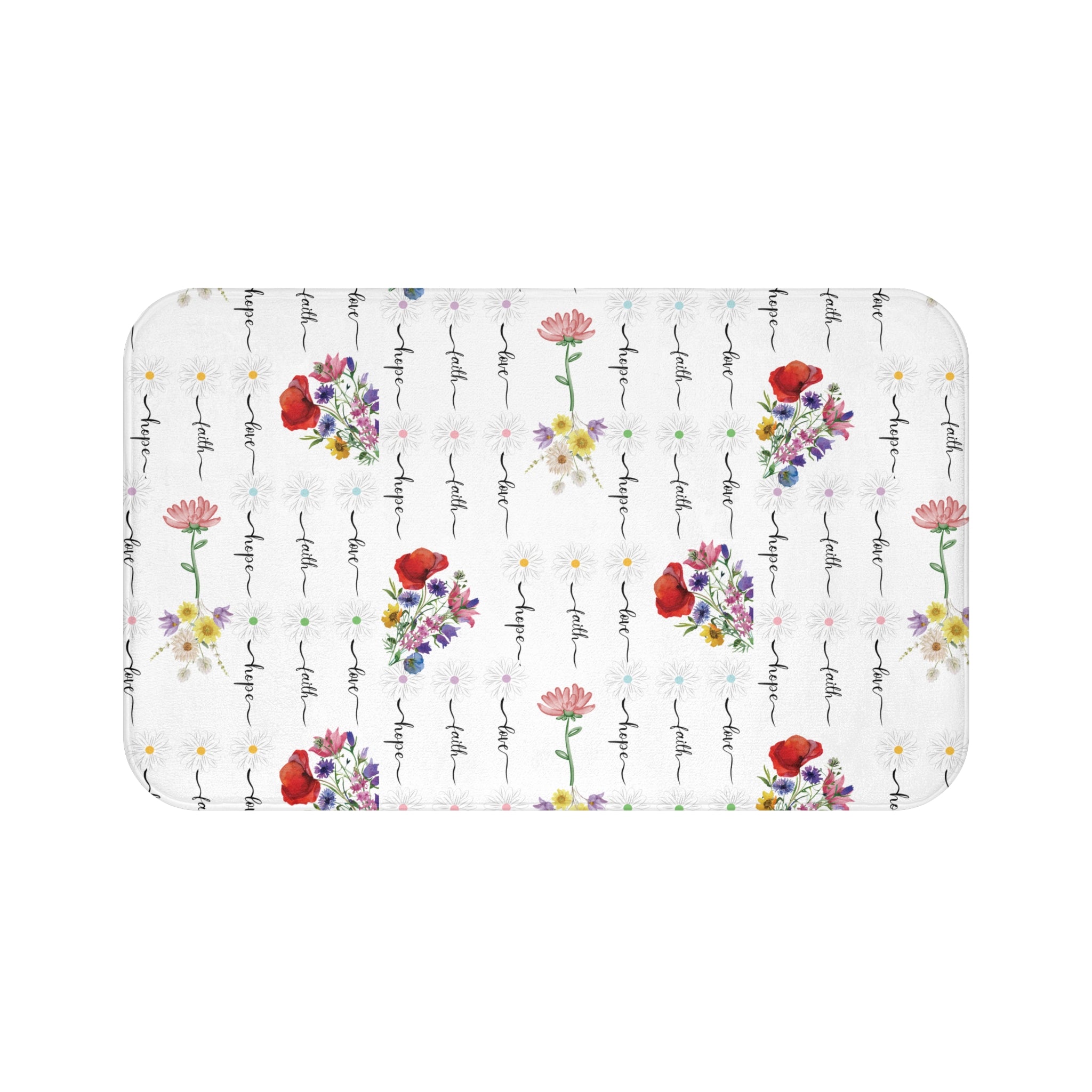 Faith, Love, and Hope Wildflower Bathmat – A Beautiful Blend of Nature’s Charm with Inspiring Words to Uplift Your Spirit and Brighten Your Bathroom
