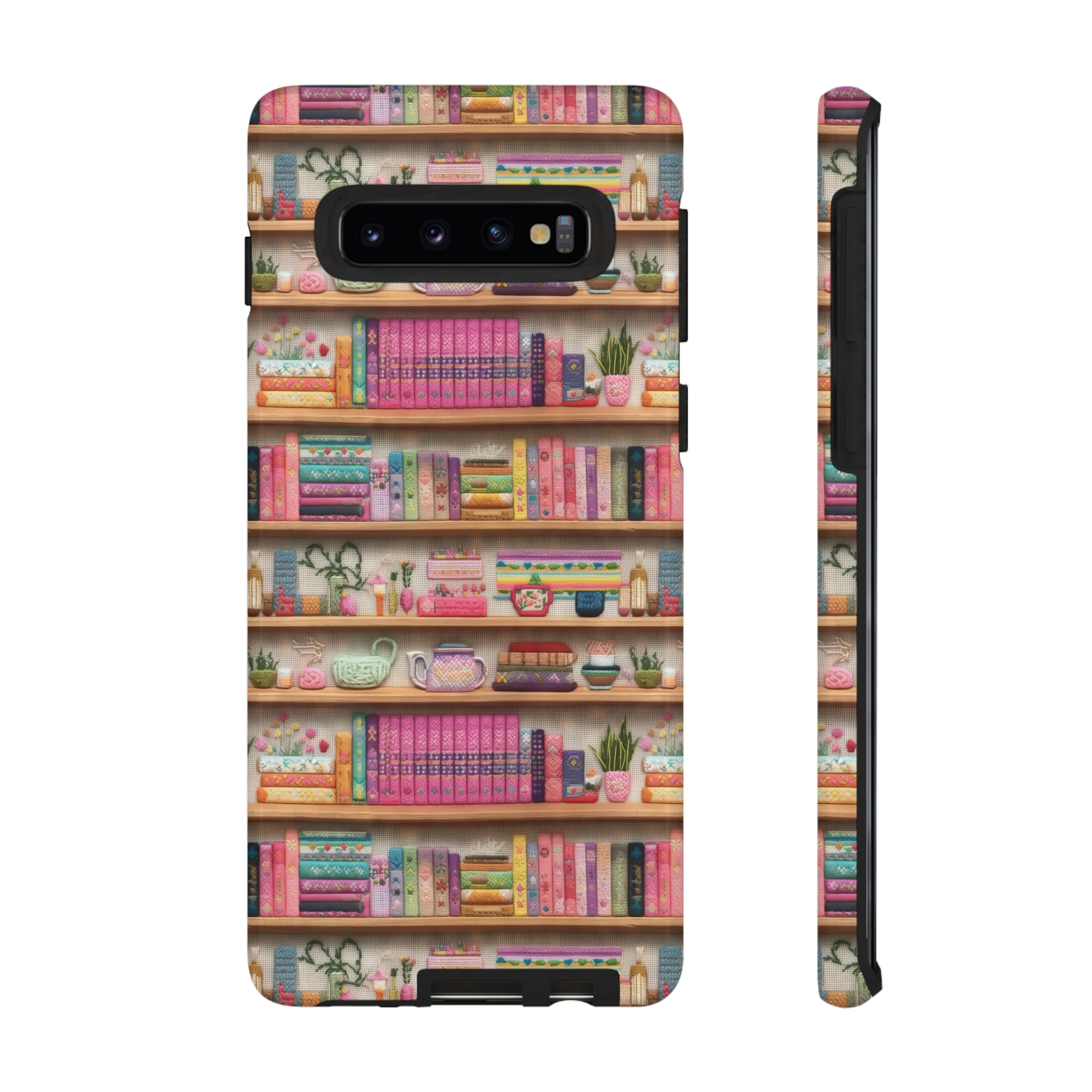 Phone Case 3D Illusion Books & Shelf Embroidery Design with Vibrant Colors Gift for Her Phone 15, Samsung iPhone Samsung Gift for Her Case iPhone 15, Samsung iPhone Samsung Accessory Gift for Her.