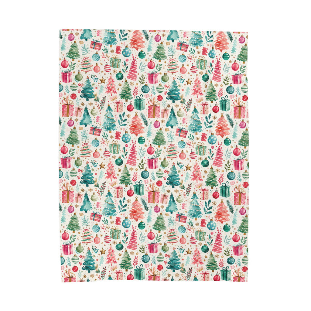 Christmas Tree & Ornaments Velveteen Plush Blanket — Festive Holiday Throw