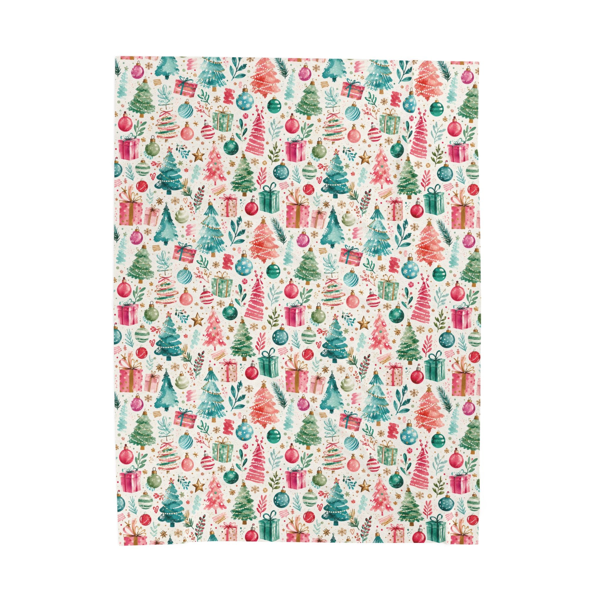 Christmas Tree & Ornaments Velveteen Plush Blanket — Festive Holiday Throw