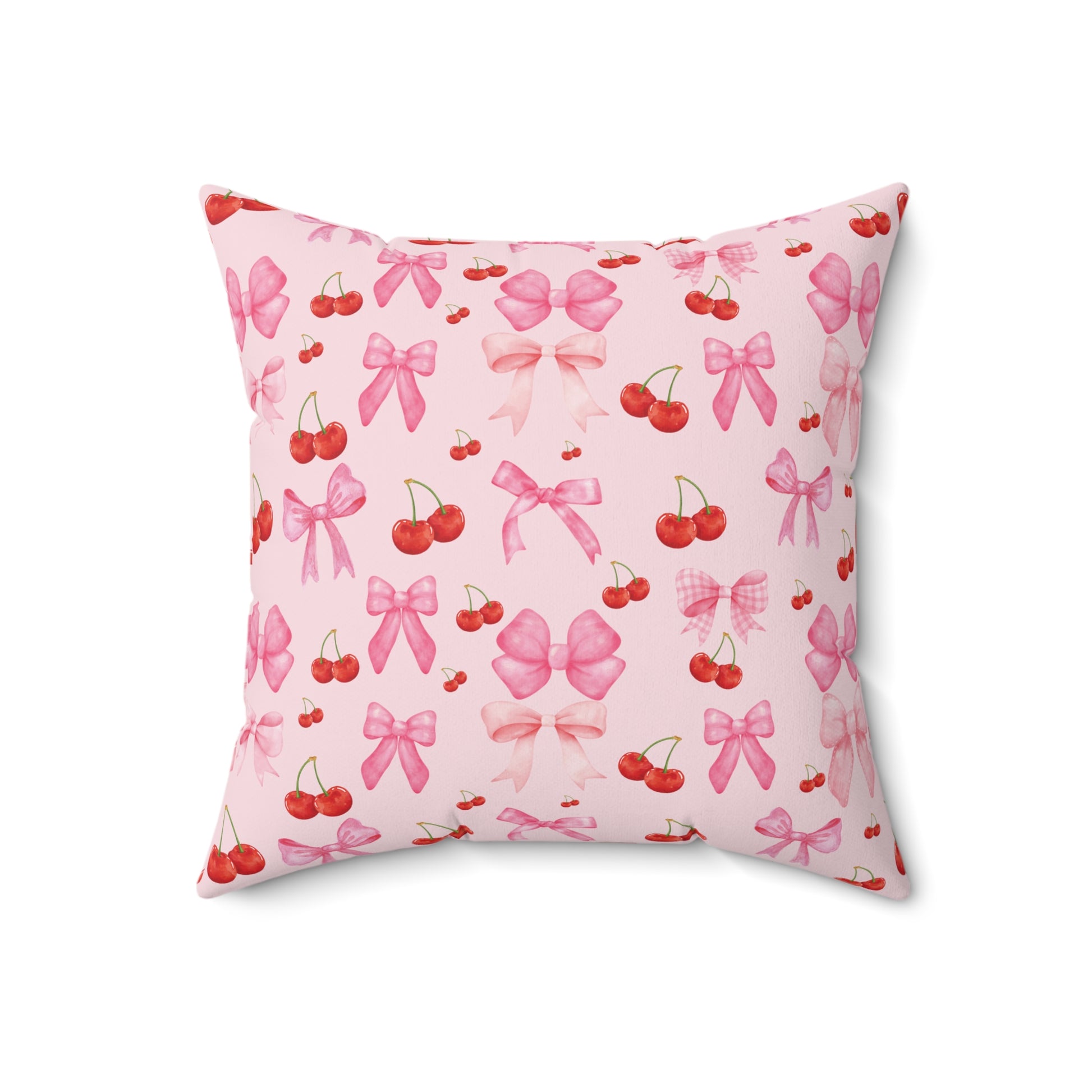 Pink Decorative Pillow Coquette Cherry Ribbon Bows Home Accents Mother's Day Gift Luxurious Home Living Room Comfort for Bedroom or Housewarming Gift New House, Bridal Shower Gift.