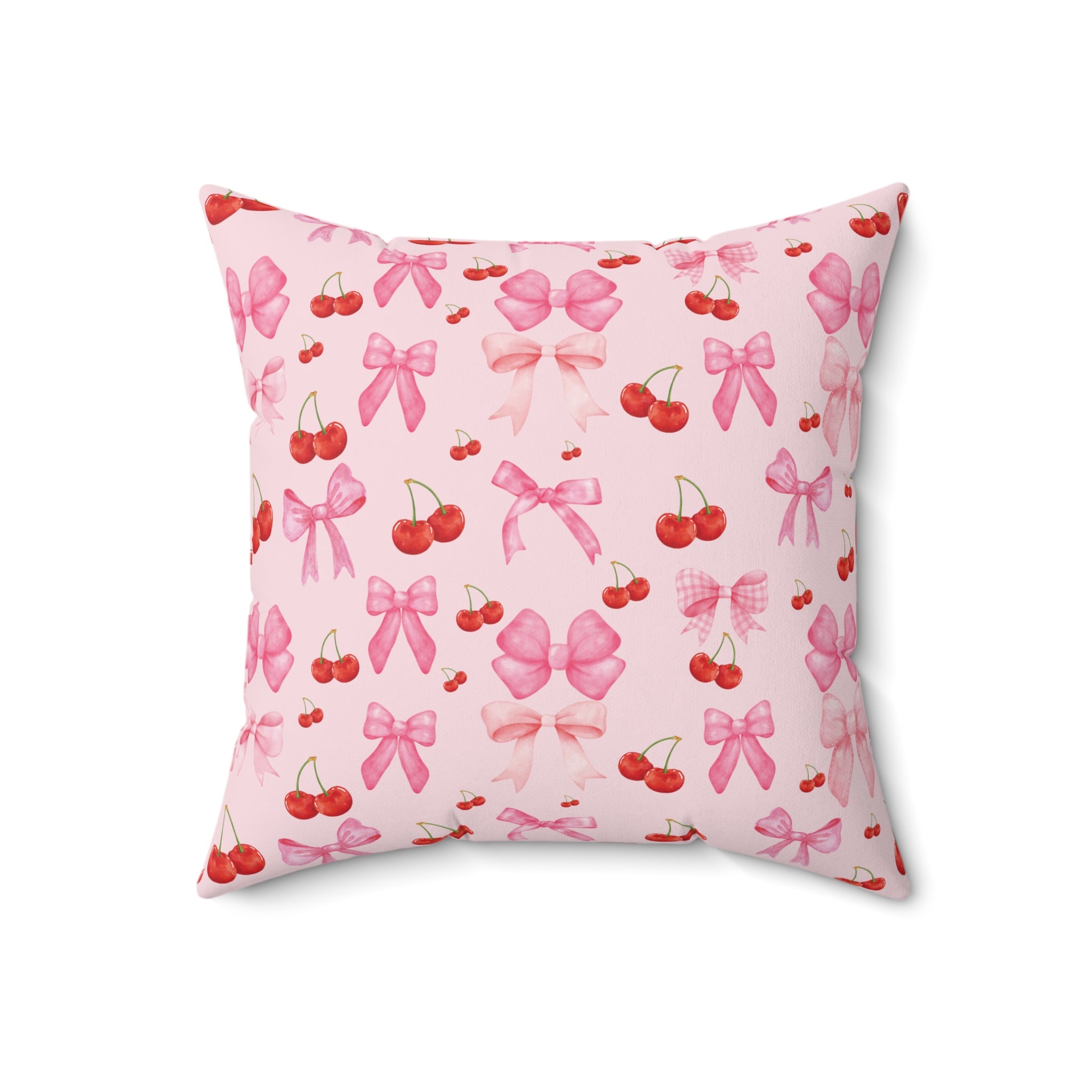 Pink Decorative Pillow Coquette Cherry Ribbon Bows Home Accents Mother's Day Gift Luxurious Home Living Room Comfort for Bedroom or Housewarming Gift New House, Bridal Shower Gift.