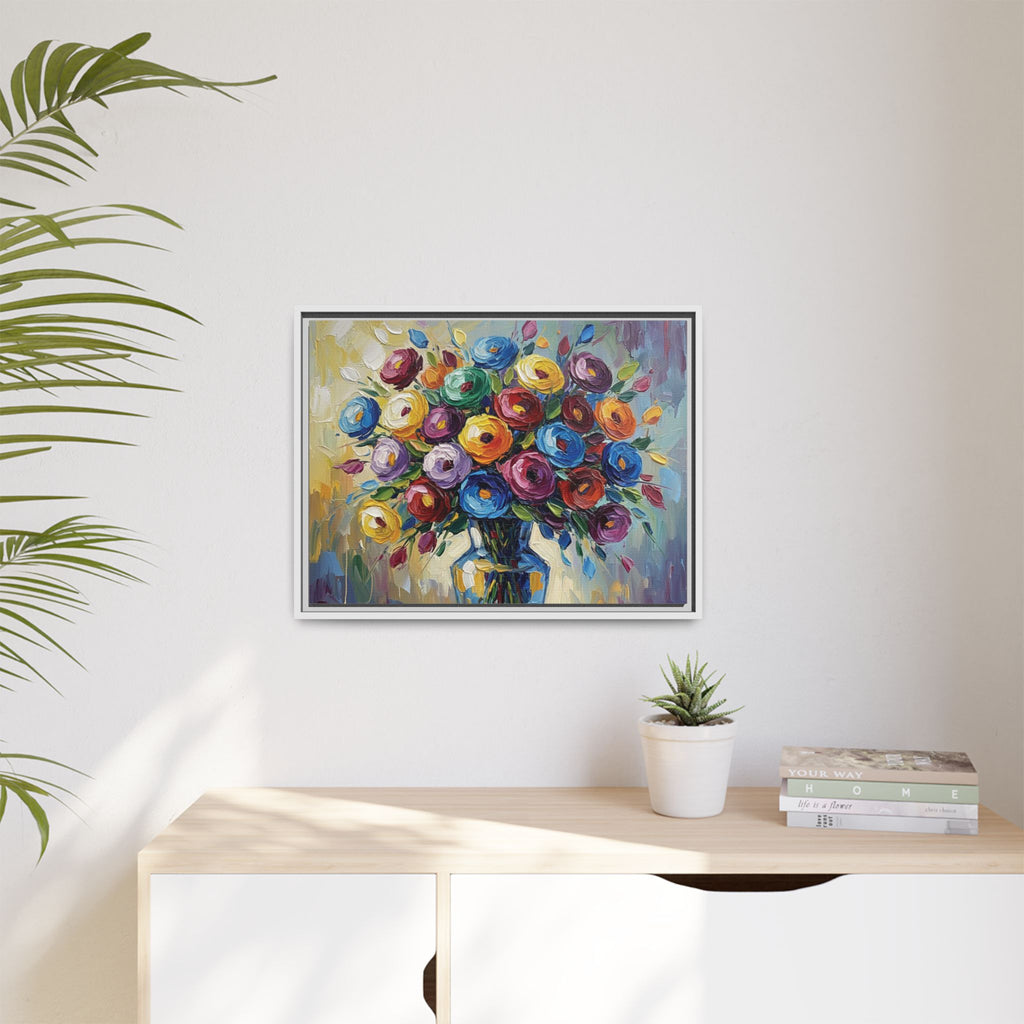 Impression sur toile bouquet floral aquarelle - Tableau mural encadré mat - Illusion de peinture à l'huile vibrante