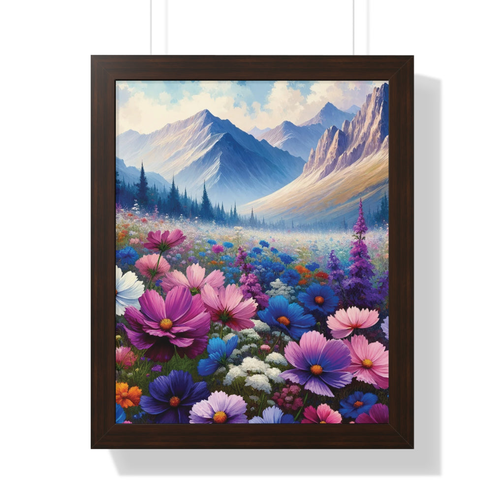 Wall Art Beautiful Wildflowers and Mountains Wildflower Art Watercolor Floral Framed Canvas Print Wall Art  Classic Encased in Black, White, or Walnut Frames with Durable Acrylic Protection Ready to Hang  Timelessly Crafted..