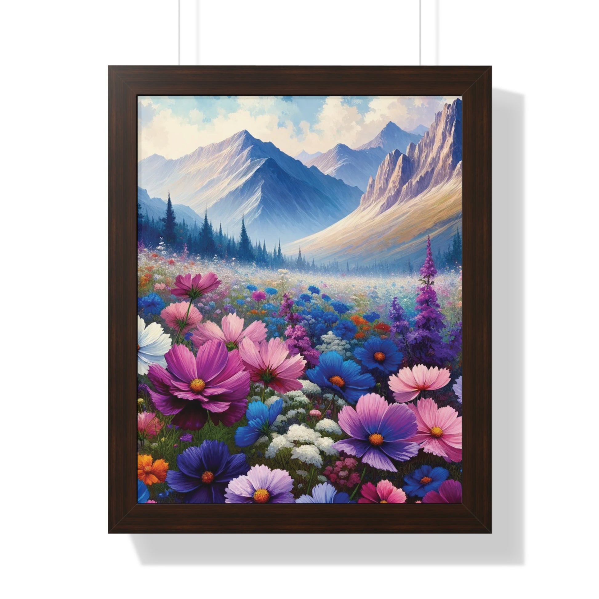 Wall Art Beautiful Wildflowers and Mountains Wildflower Art Watercolor Floral Framed Canvas Print Wall Art  Classic Encased in Black, White, or Walnut Frames with Durable Acrylic Protection Ready to Hang  Timelessly Crafted..