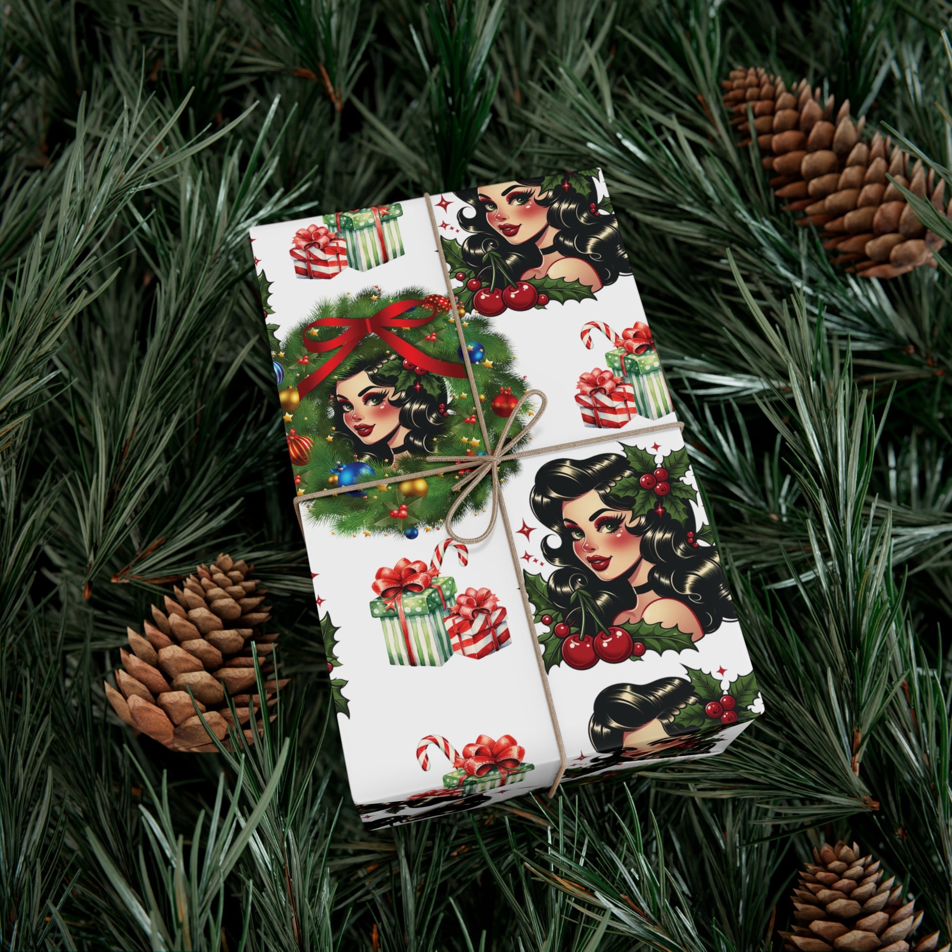 Retro Women Christmas Theme Wrapping Paper Vintage-Inspired Gift Wrap Perfect for Christmas Gifts and Special Occasions, Moms Gift - MRSBYVALLE