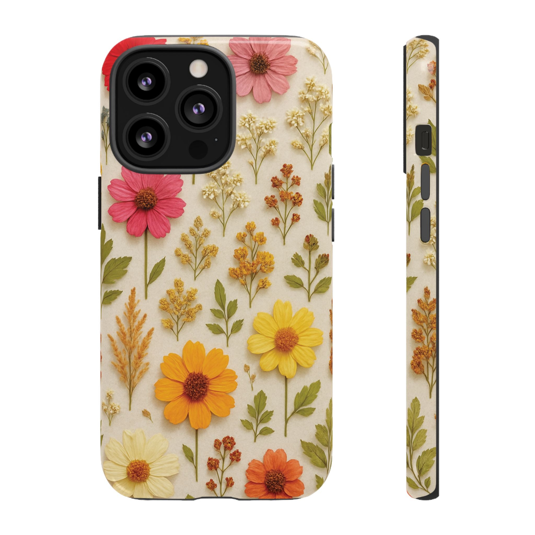 Dried Flowers Illusion Phone Case – Realistic Botanical Aesthetic, Colorful Pressed Floral Art, Trendy Nature-Inspired Protective Cover  iPhone & Samsung Models