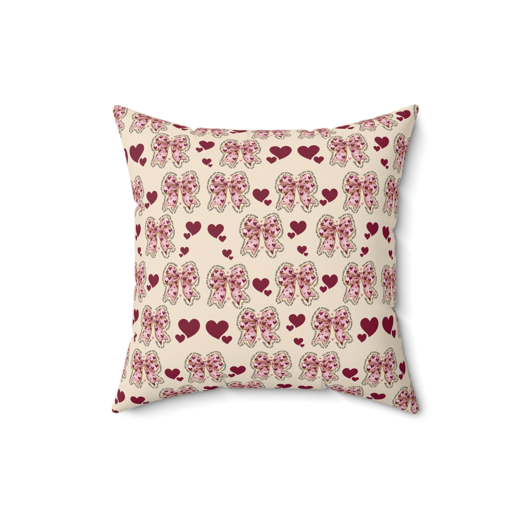 Charming Hearts & Pink Bows Square Pillow  Stylish Home Decor Accent for Living Room, Bedroom, or Gifts | Soft & Durable 100% Polyester with Double-Sided Print - MRSBYVALLE