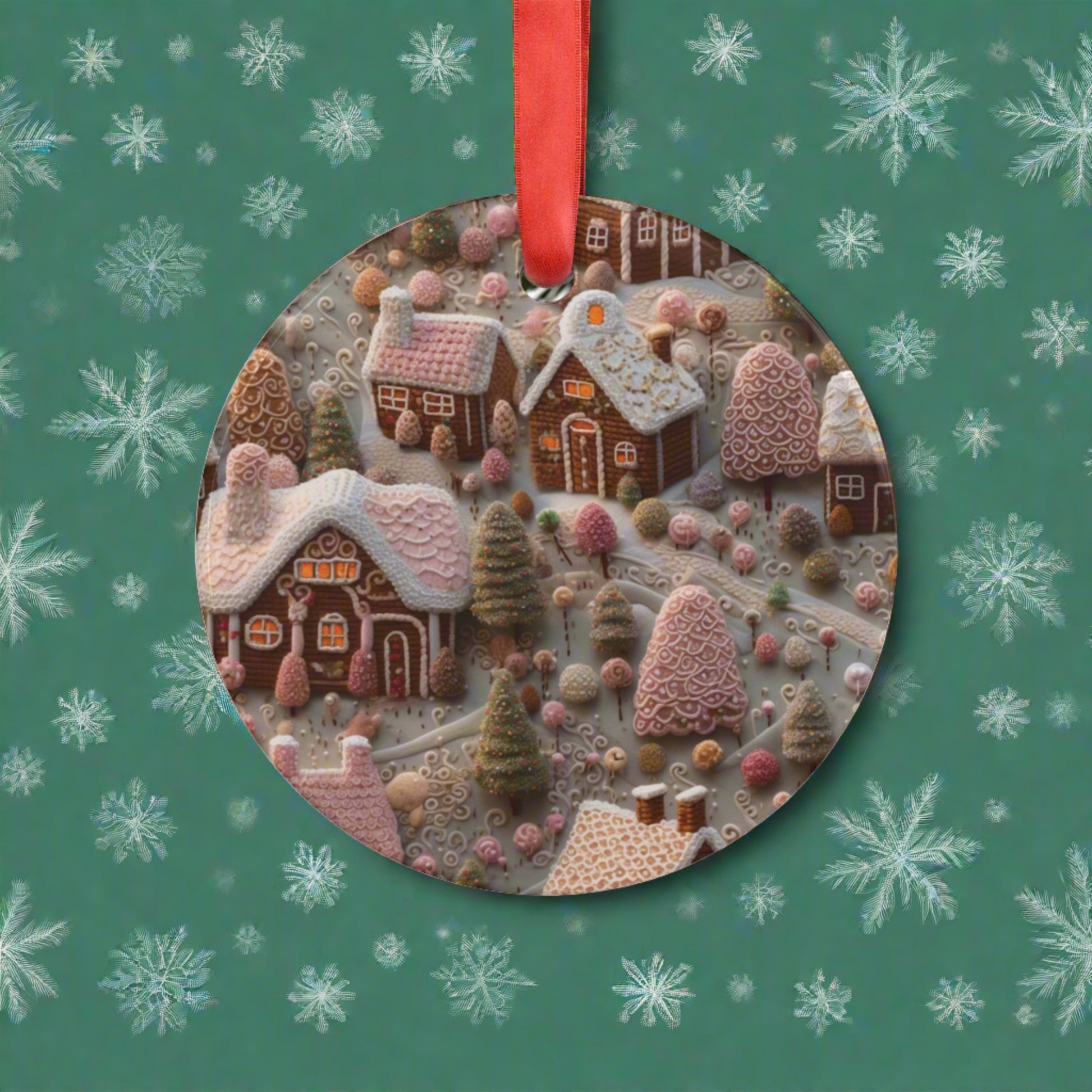 Gingerbread Houses Christmas Acrylic Ornament Elegant Design Ornament with Ribbon Perfect Christmas Decoration | Durable Holiday Keepsake | Charming Winter Design | Ideal for Tree Trimming and Gift Giving - MRSBYVALLE