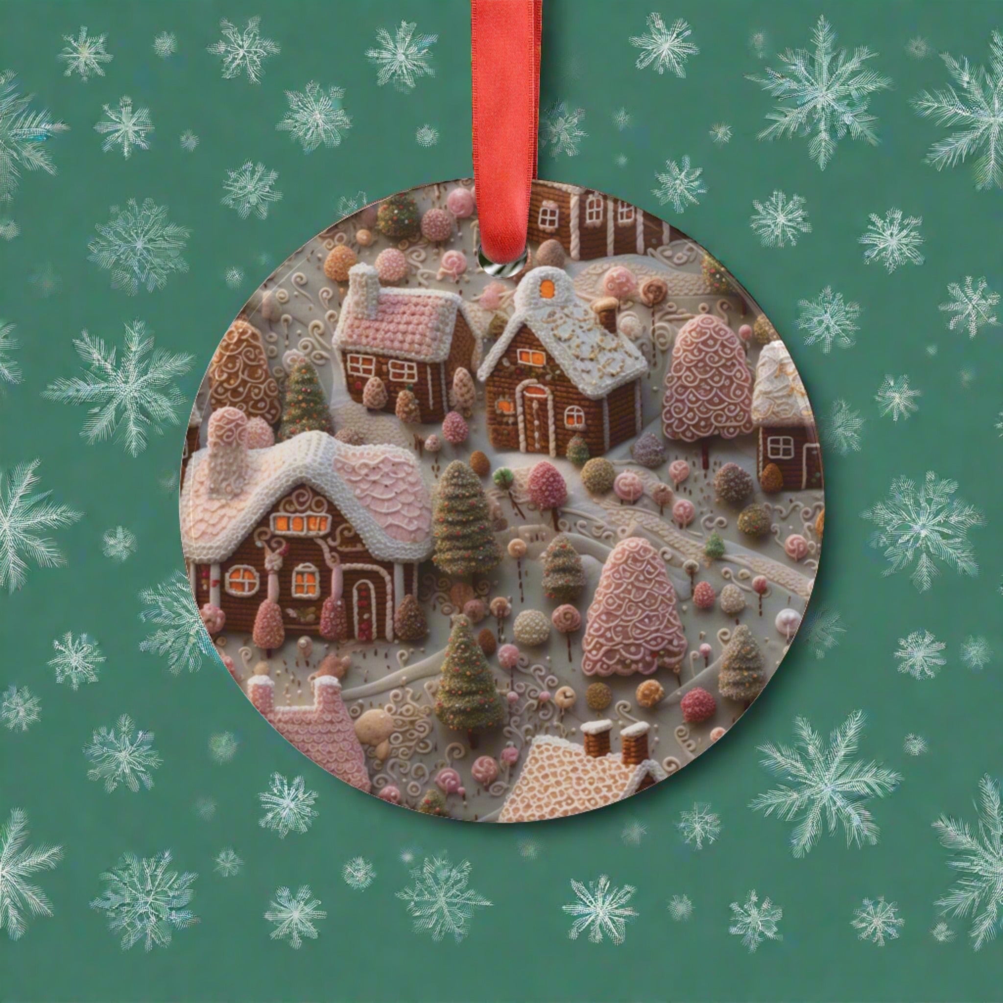 Gingerbread Houses Christmas Acrylic Ornament Elegant Design Ornament with Ribbon Perfect Christmas Decoration | Durable Holiday Keepsake | Charming Winter Design | Ideal for Tree Trimming and Gift Giving - MRSBYVALLE