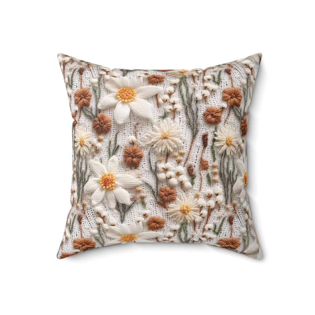 Enchanting Wildflower Mirage Boho 3D Embroidery Illusion Decorative Pillow Touch of Beauty to Your Decor Living Room Comfort for Bedroom or Housewarming Gift New House, Bridal Shower Gift.