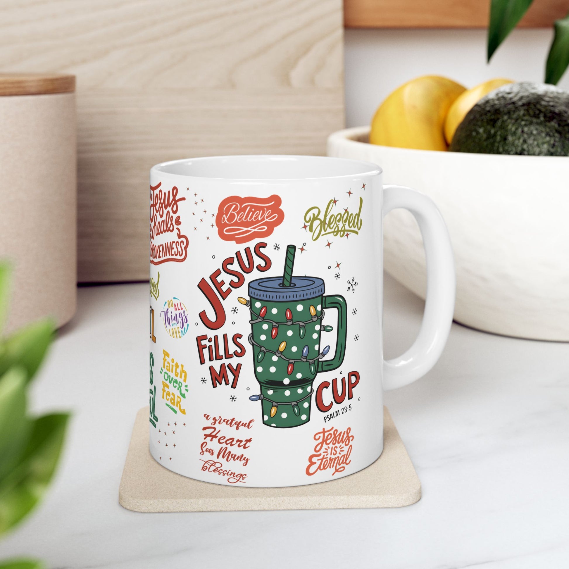 Jesus Fills My Cup Mug – 11oz & 15oz Bible Verse & Christian Affirmation Coffee Cup, Perfect Faith Gift for Home or Office Gift for Mom