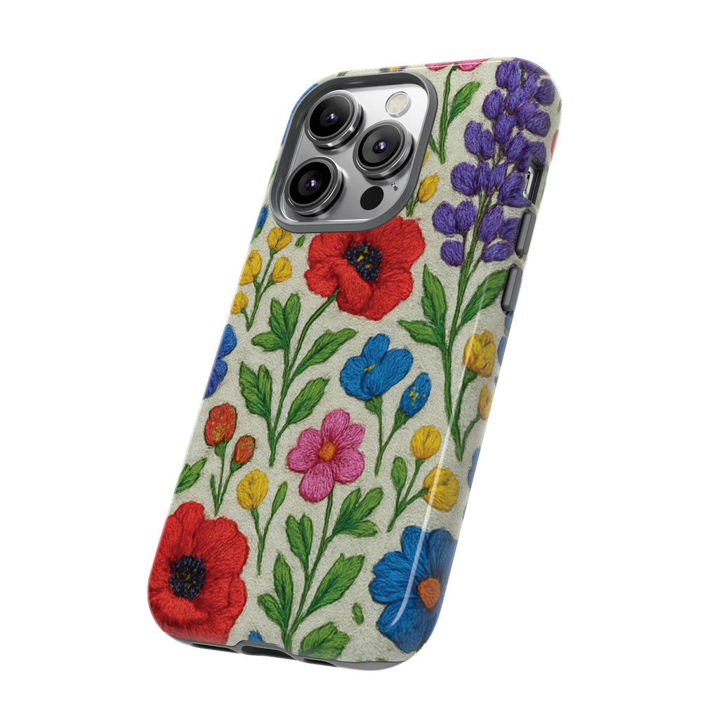 Bright 3D Illusion Wildflower Phone Case Cute Floral Design in Red, Pink, Blue – Aesthetic Protective Case for iPhone and  Android