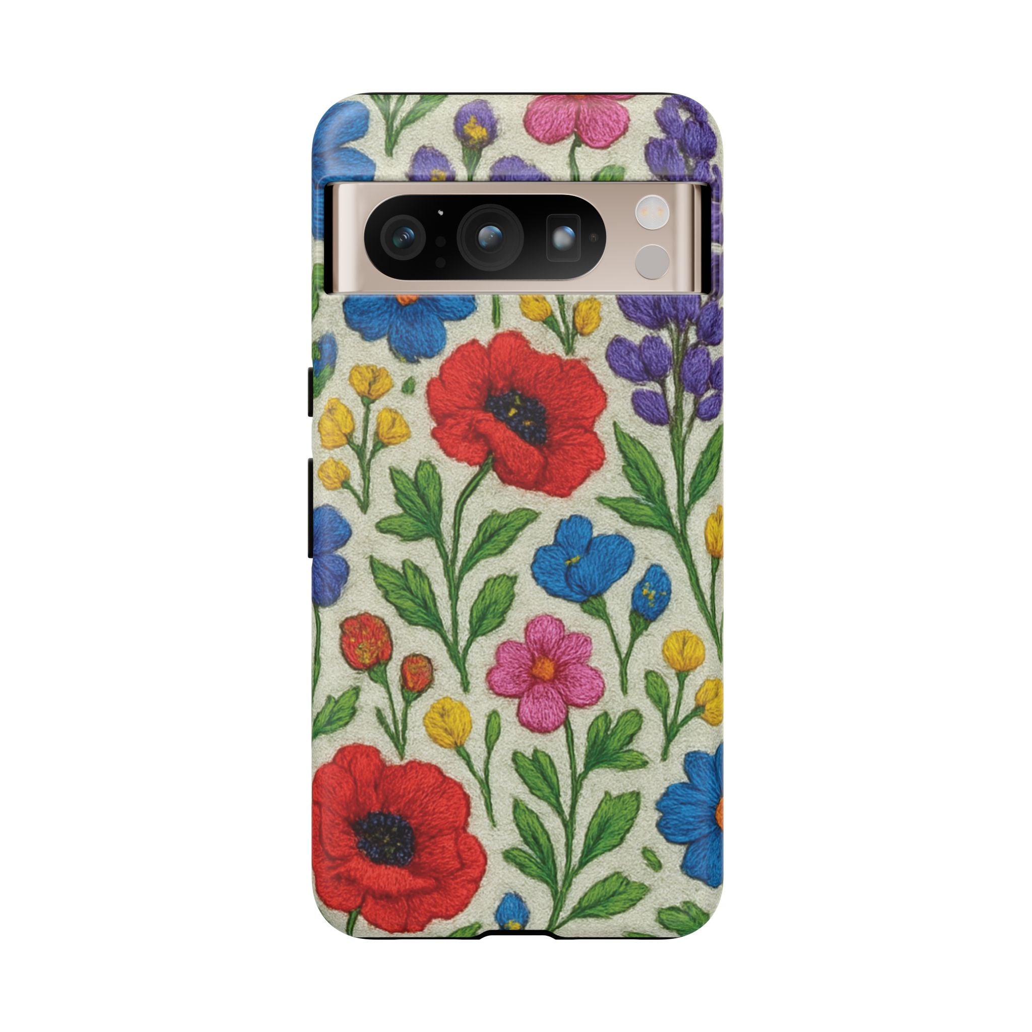 Bright 3D Illusion Wildflower Phone Case Cute Floral Design in Red, Pink, Blue – Aesthetic Protective Case for iPhone and  Android
