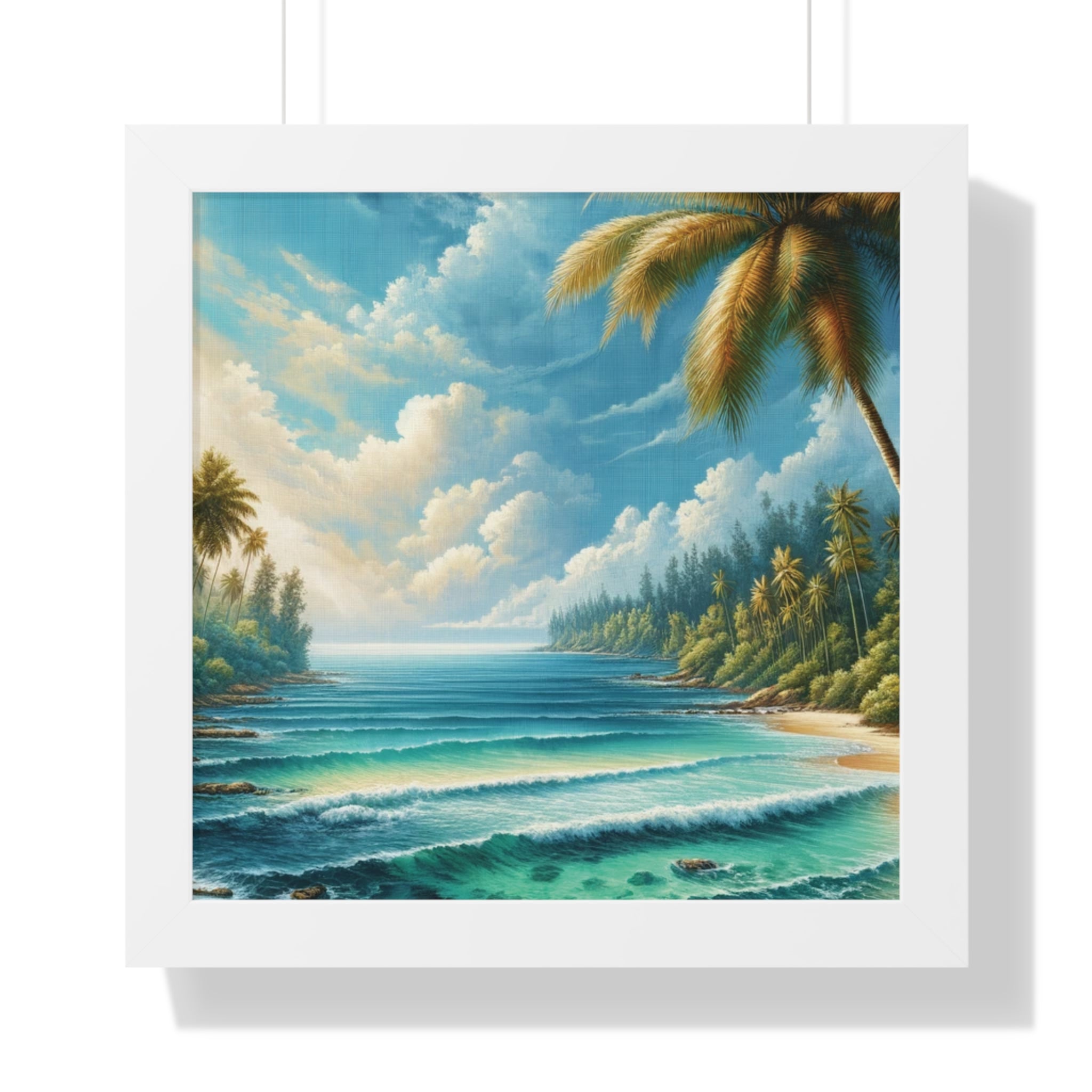 Coastal Bliss Ocean Beach View Framed Canvas Wall Art for Home Decor Framed Canvas Print Wall Art Classic Encased in Black, White, or Walnut Frames with Durable Acrylic Protection Ready to Hang  Timelessly Crafted..