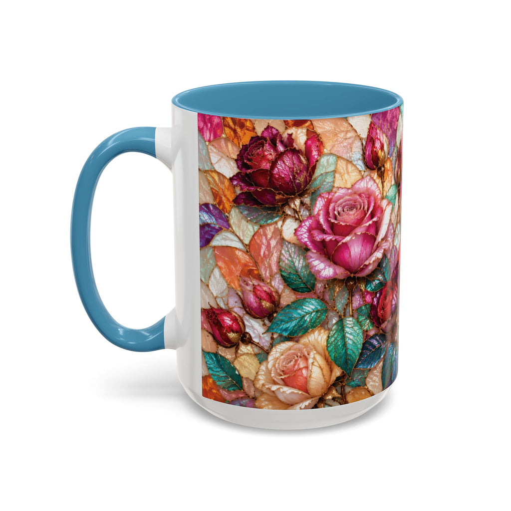 Floral Stained-Glass Accent Coffee Mug Colorful Rose Pattern (11/15 oz) Gift for Her